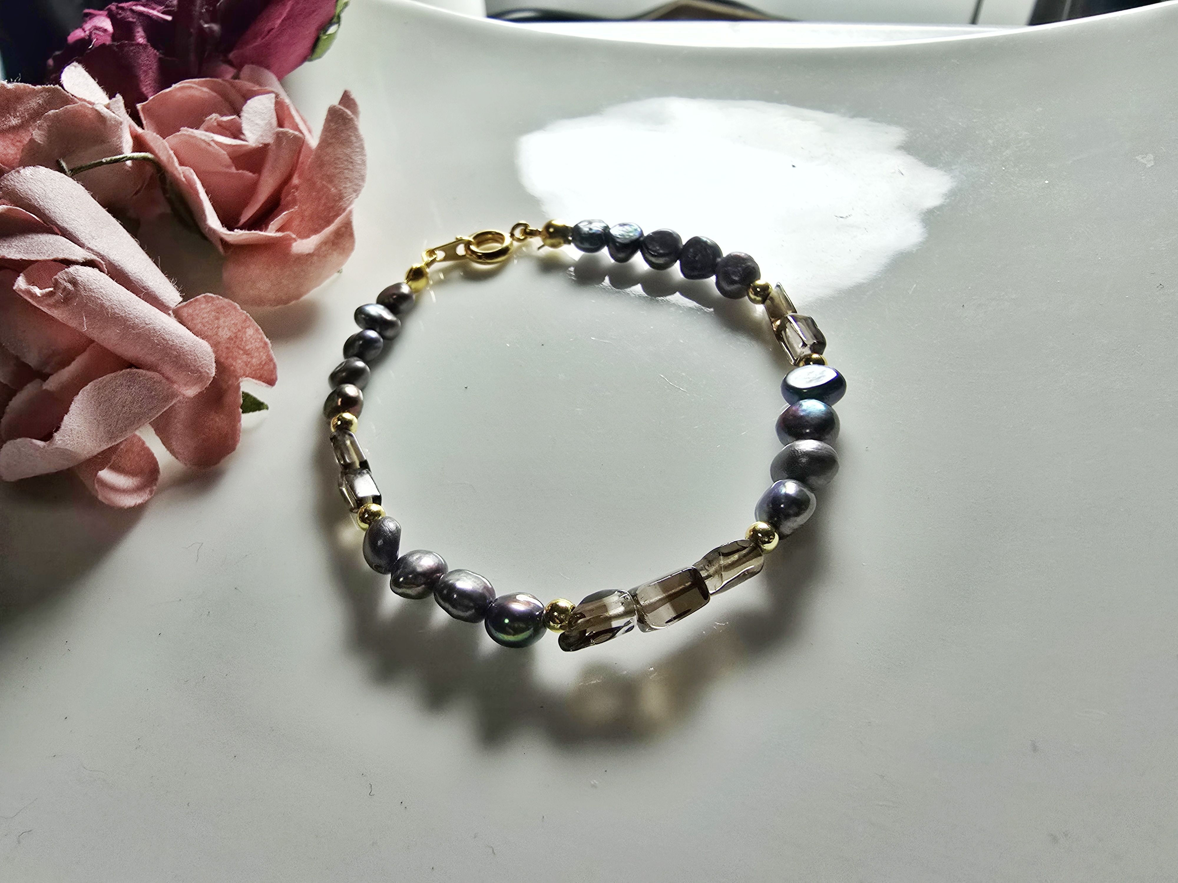 FWP0125-19  天然珍珠茶晶復古手鏈