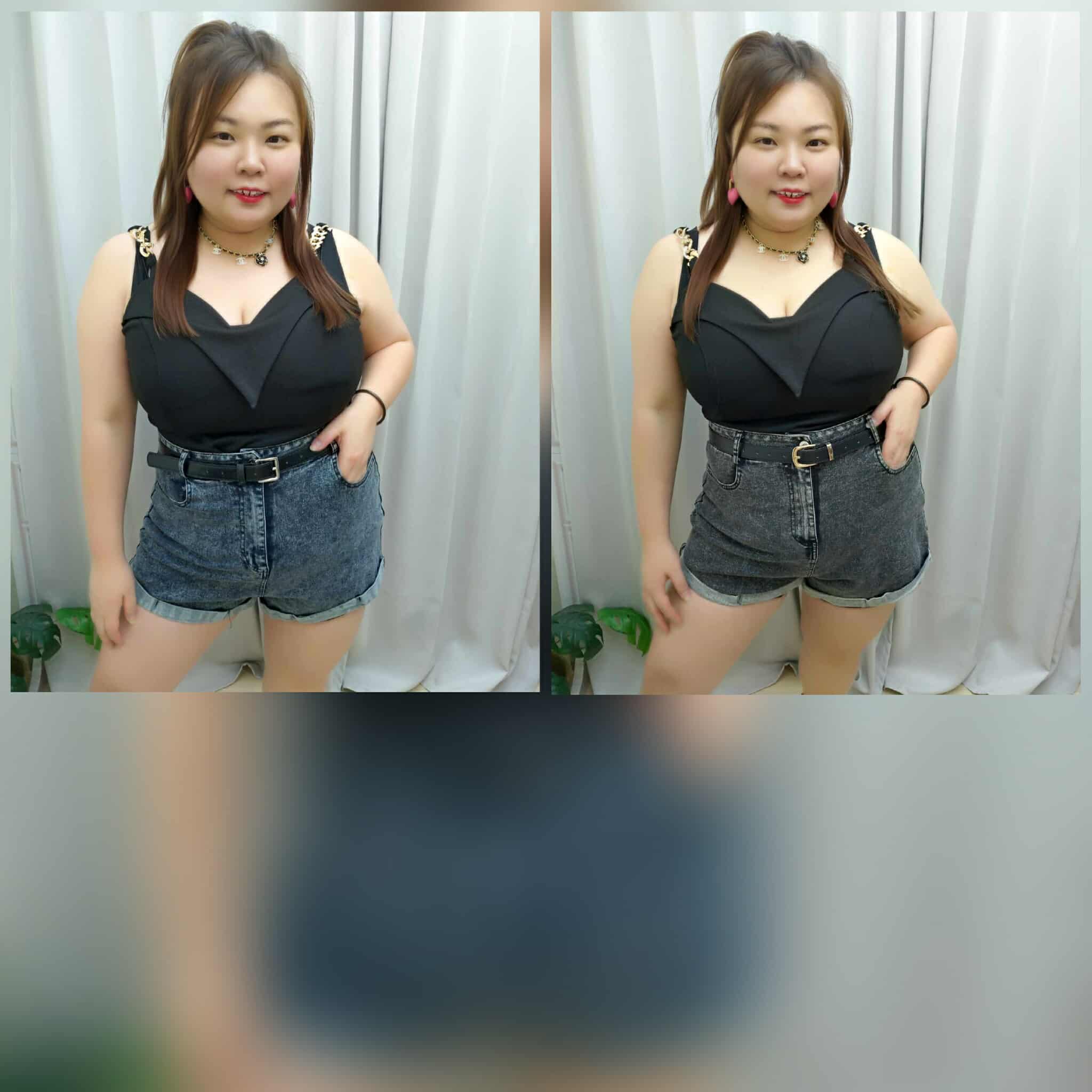 TW#1576 褶脚设计附腰带牛仔短裤