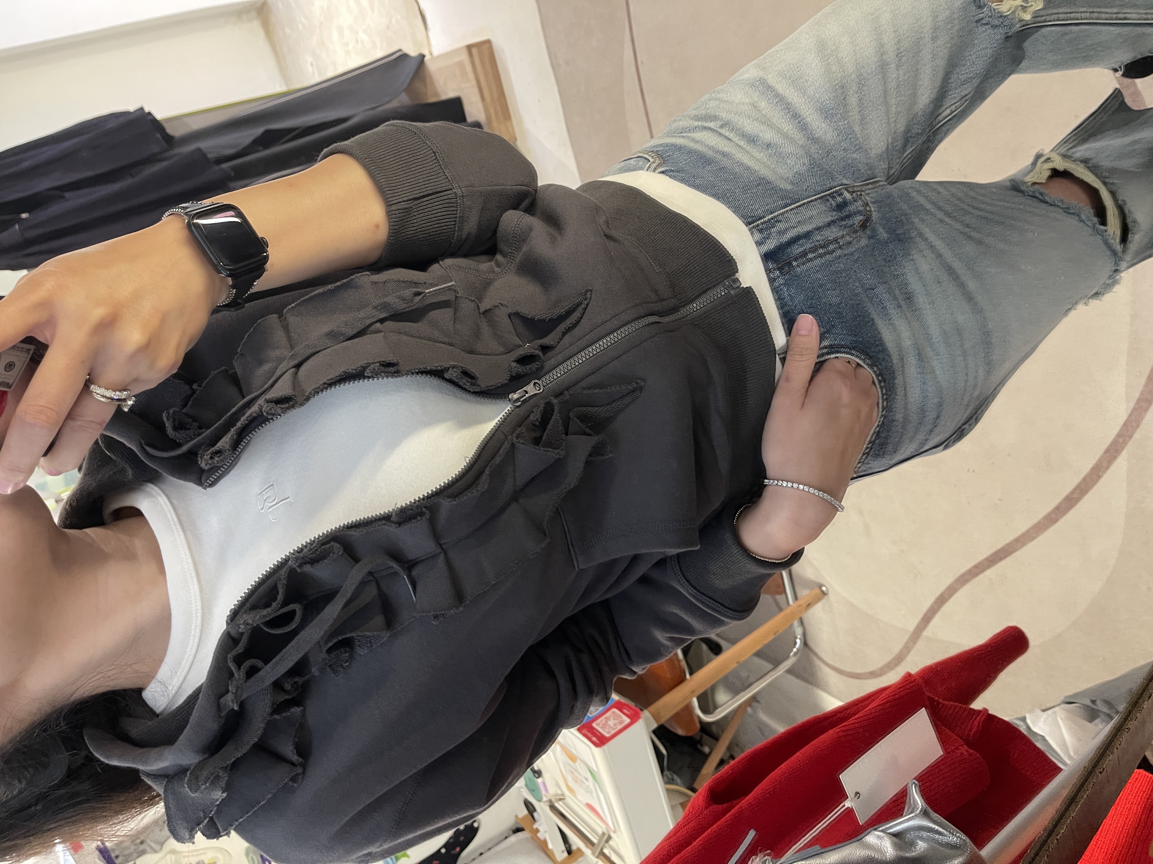 Ruffle soft cotton zip-up