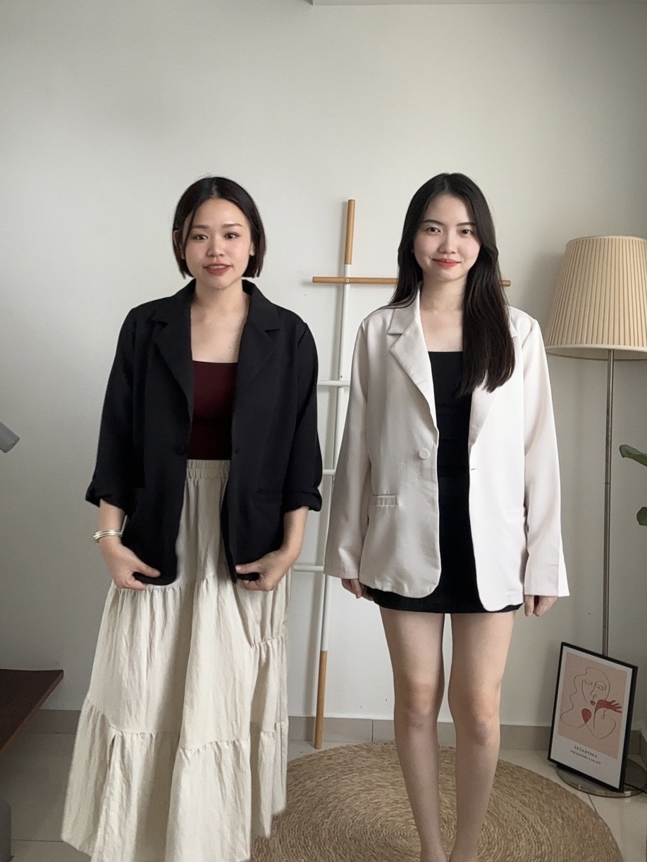 T4079 Long Sleeve Blazer - Beige & Black