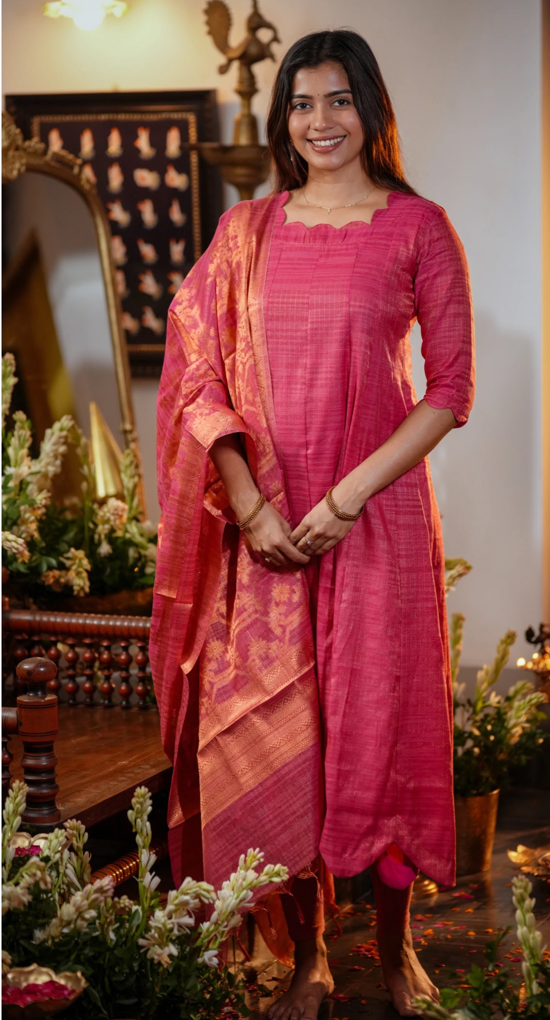 Magenta Pink kurti and dupatta set 