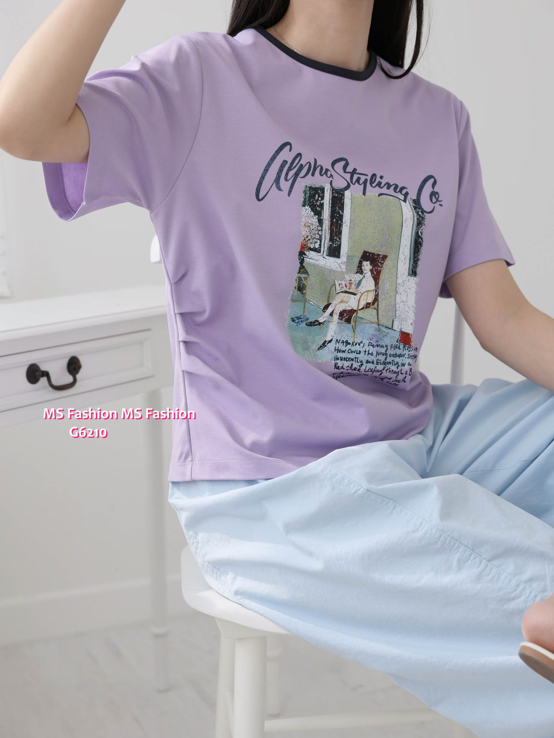 G6210 韓國🇰🇷靚print側打皺top