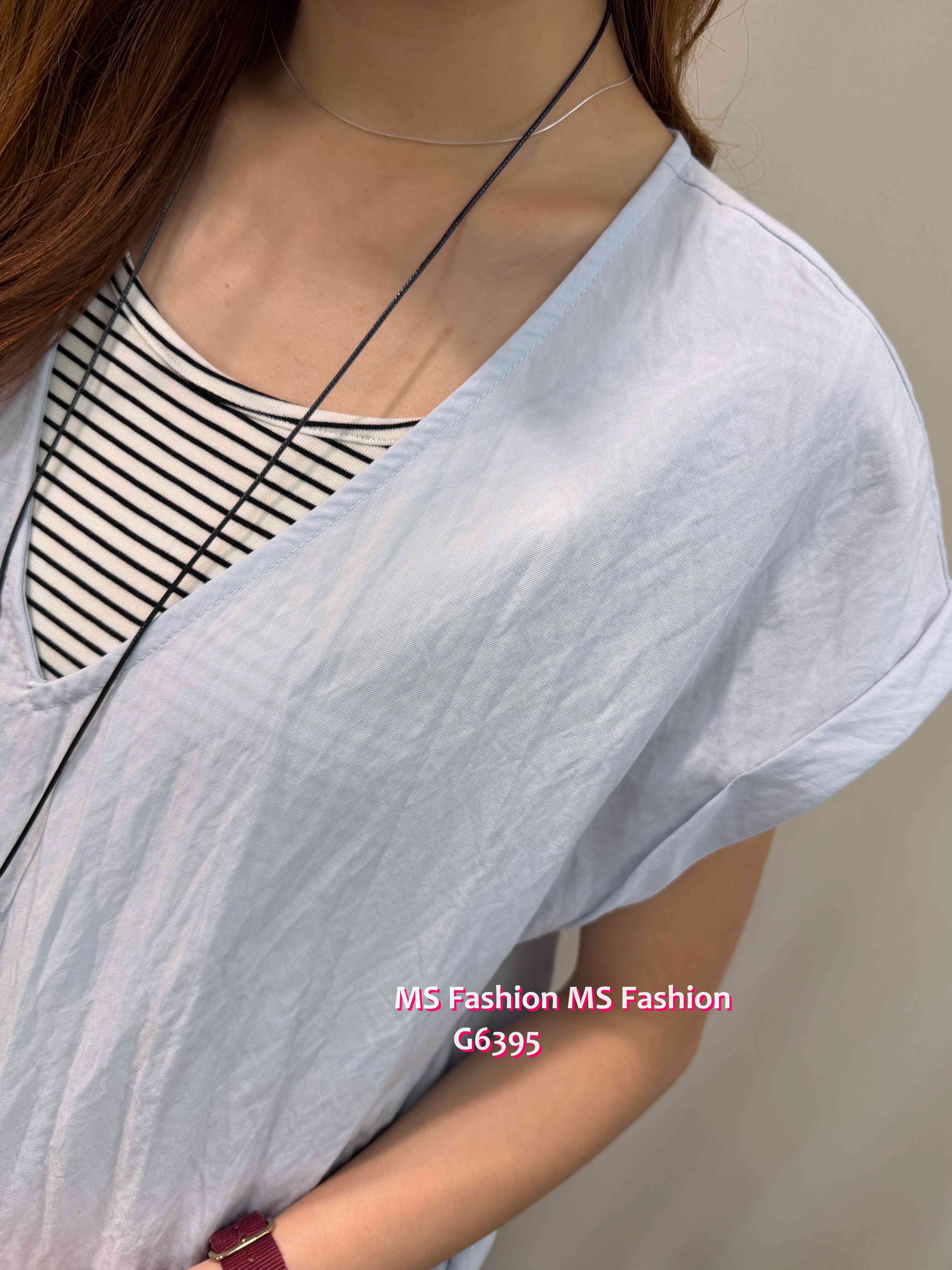 G6395 假兩件拼條子top
