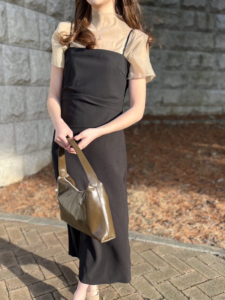 Airy Sheer Crinkle Top (Brown)