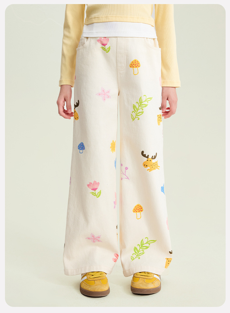 $138條。2條起$128條。(中大童款至170cm)🌼🦌 暖暖公主 可愛森林印花闊腳褲 🦌🌼