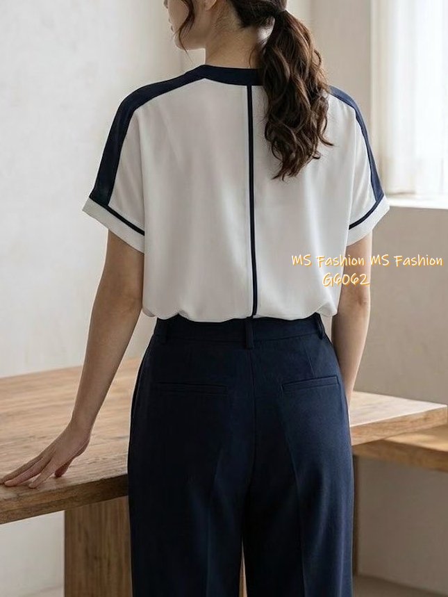 G6062 韓國🇰🇷靚料V領拼色top