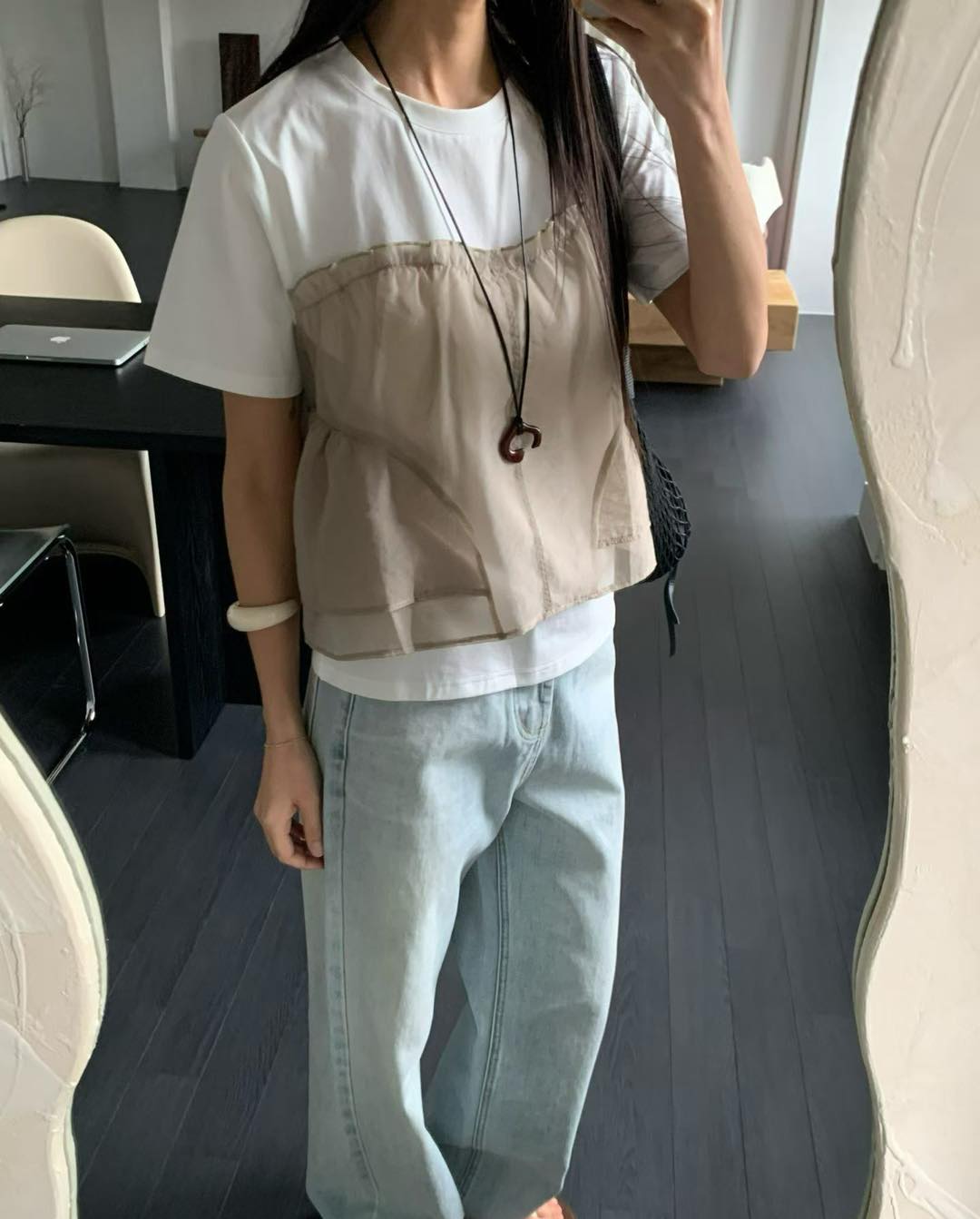 薄紗拼接假兩件TEE
