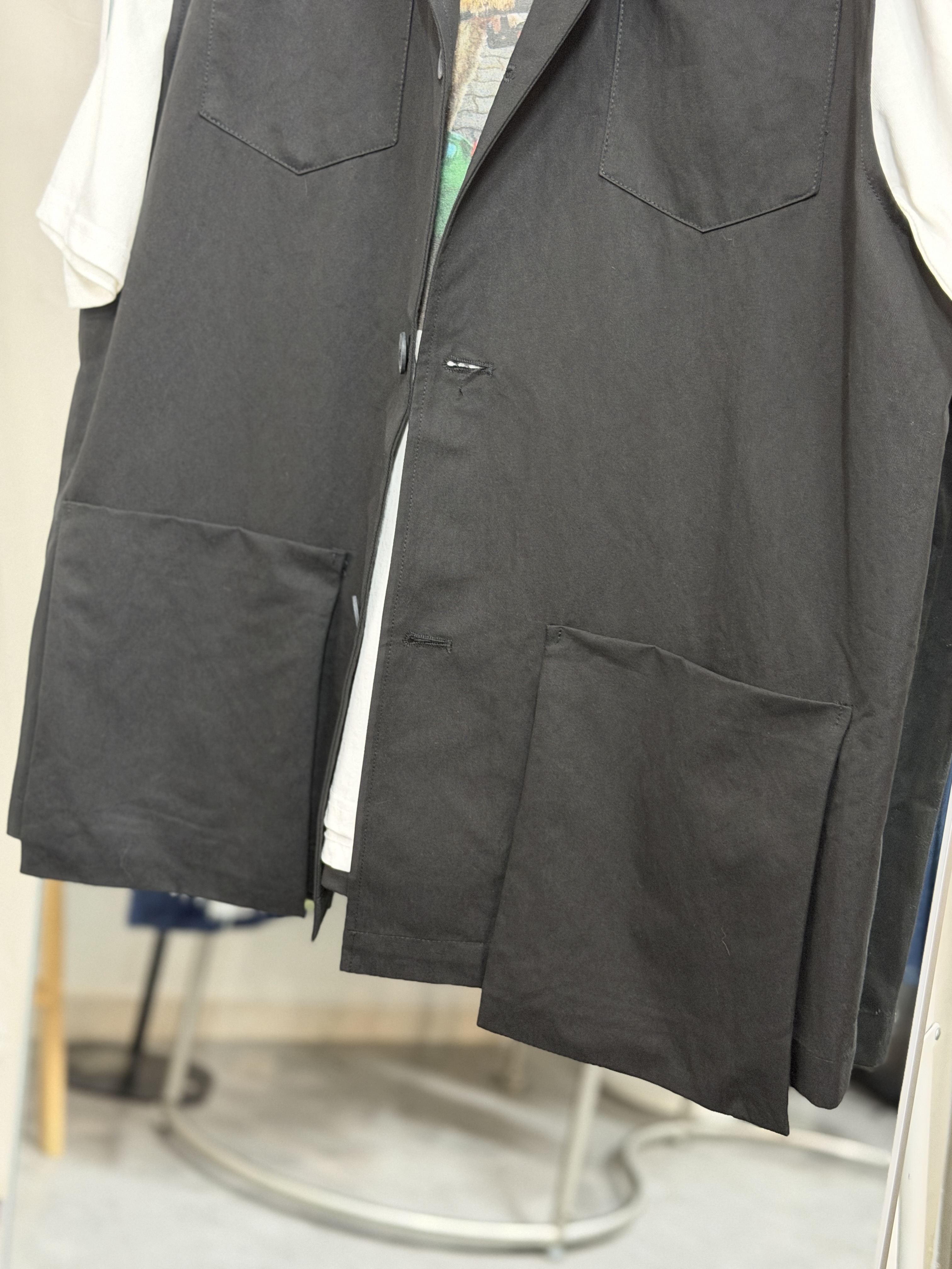 時尚黑色寬鬆工裝背心外套