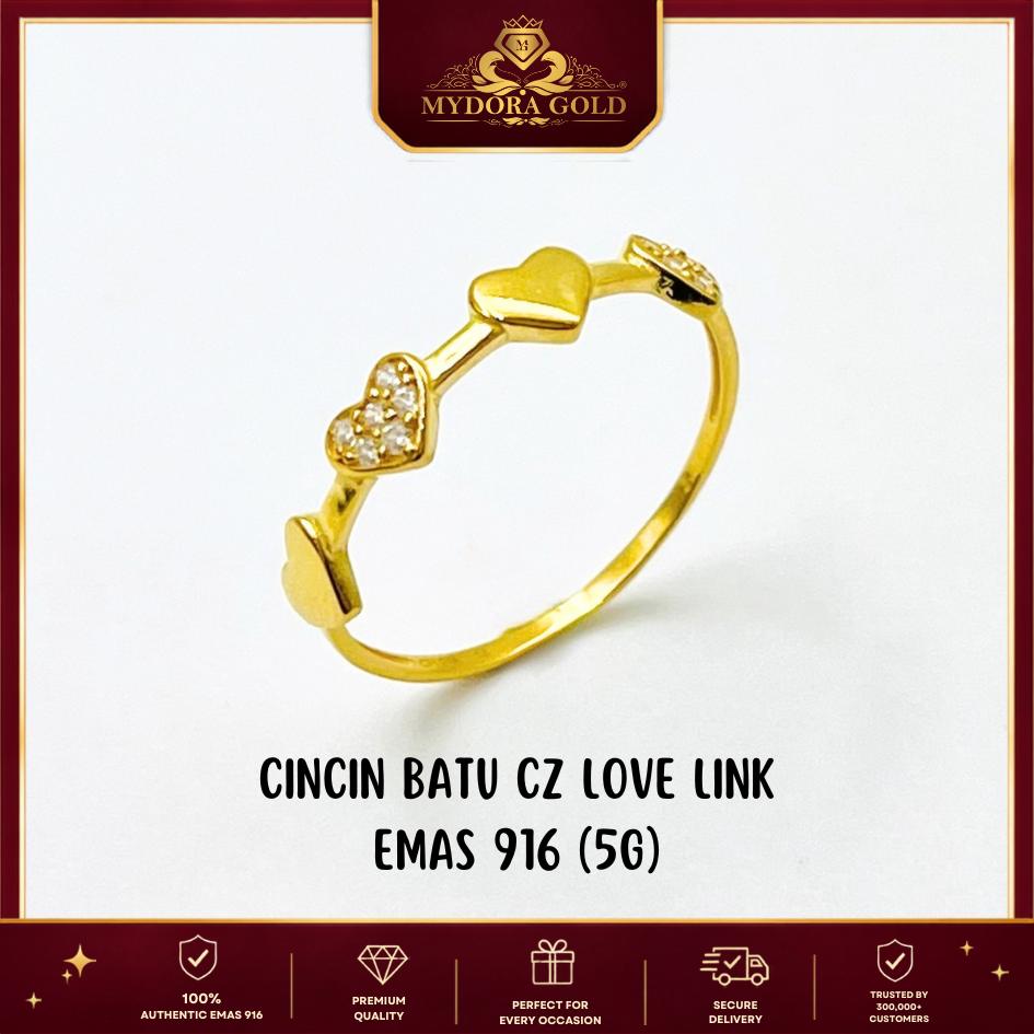 MYDORA Cincin Batu CZ Love Link l EMAS 916/22K