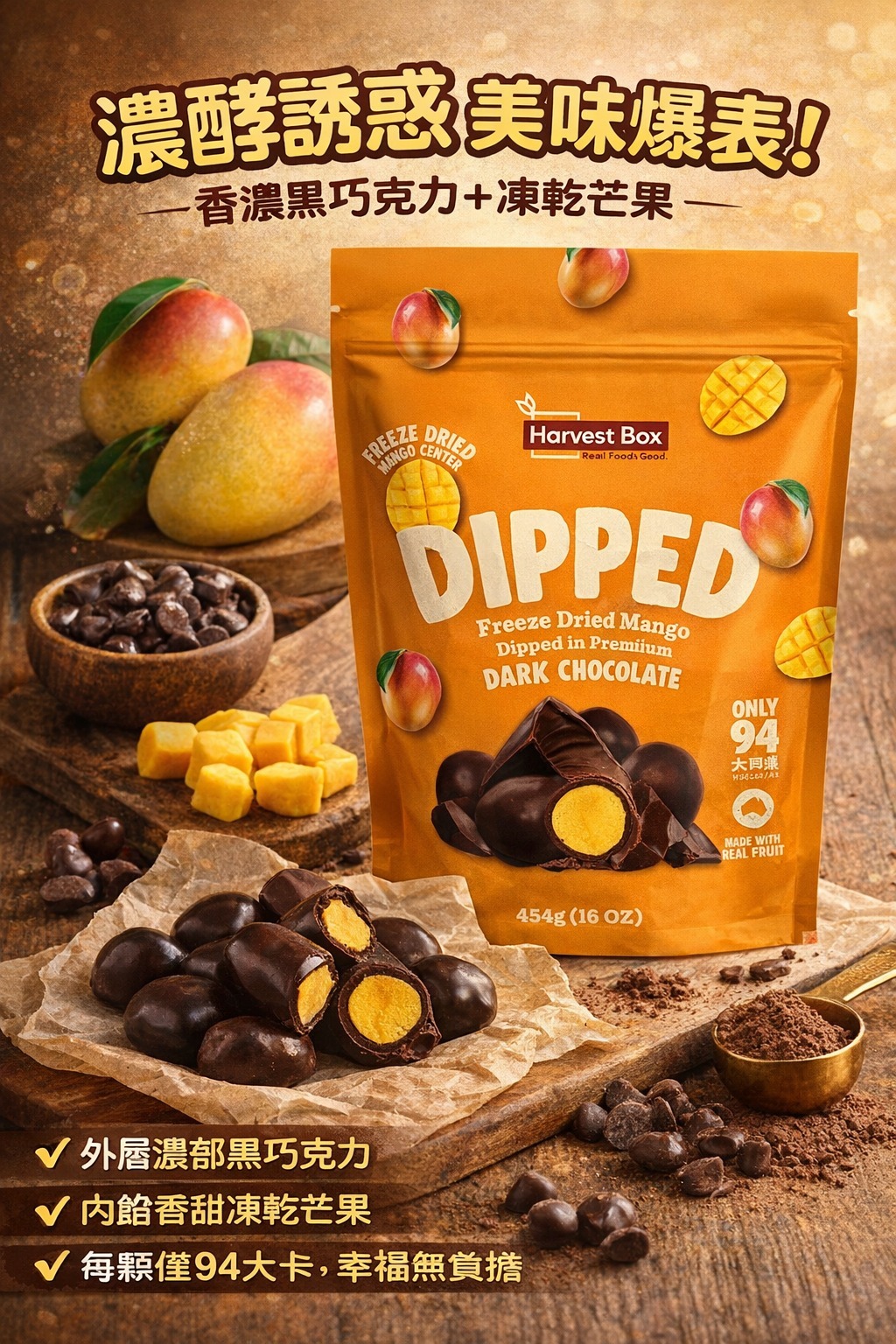 【預訂】Harvest Box 凍乾芒果黑巧克力 453g