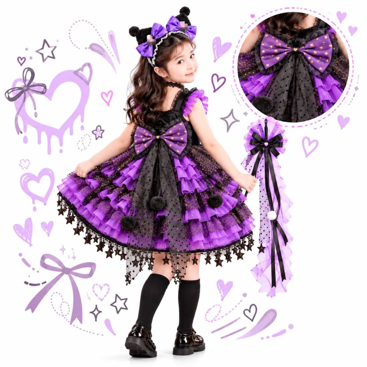 Kuromi Lolita女童紫黑公主裙萬聖節服裝｜香港現貨 Lets Cosplay COS1358