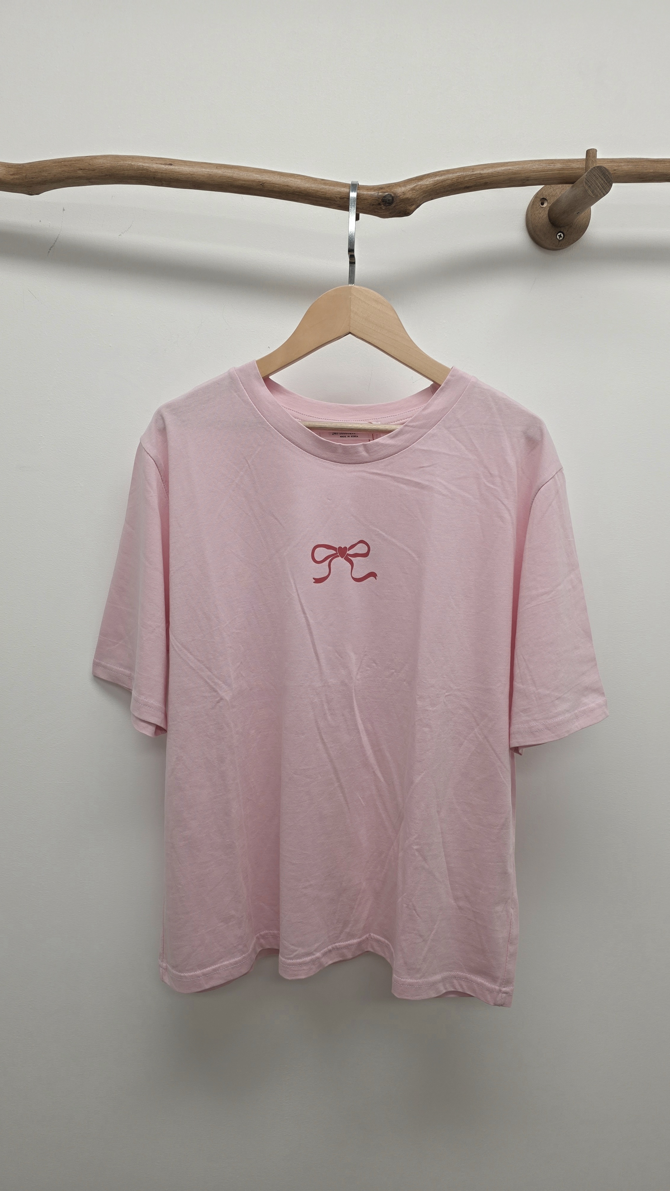 韓國粉紅拼小蝴蝶結印圖Tee