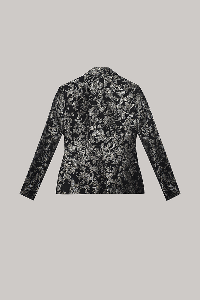 Black Metallic Floral Jacquard Blazer