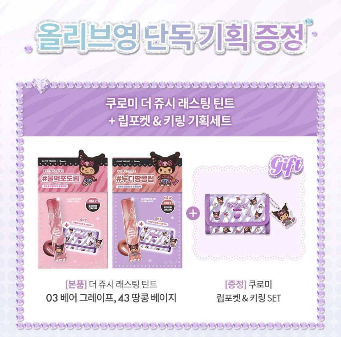 韓國 Romand X Sanrio 乘聯 光澤持久水潤果汁唇釉 +送透明袋仔｜rom&nd THE JUICY LASTING TINT 