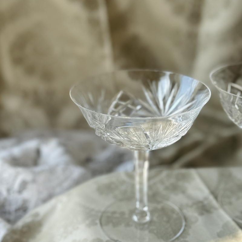 Pair of Vintage Hand-Cut Crystal Champagne Coupes with Pinwheel Pattern (MT2382)