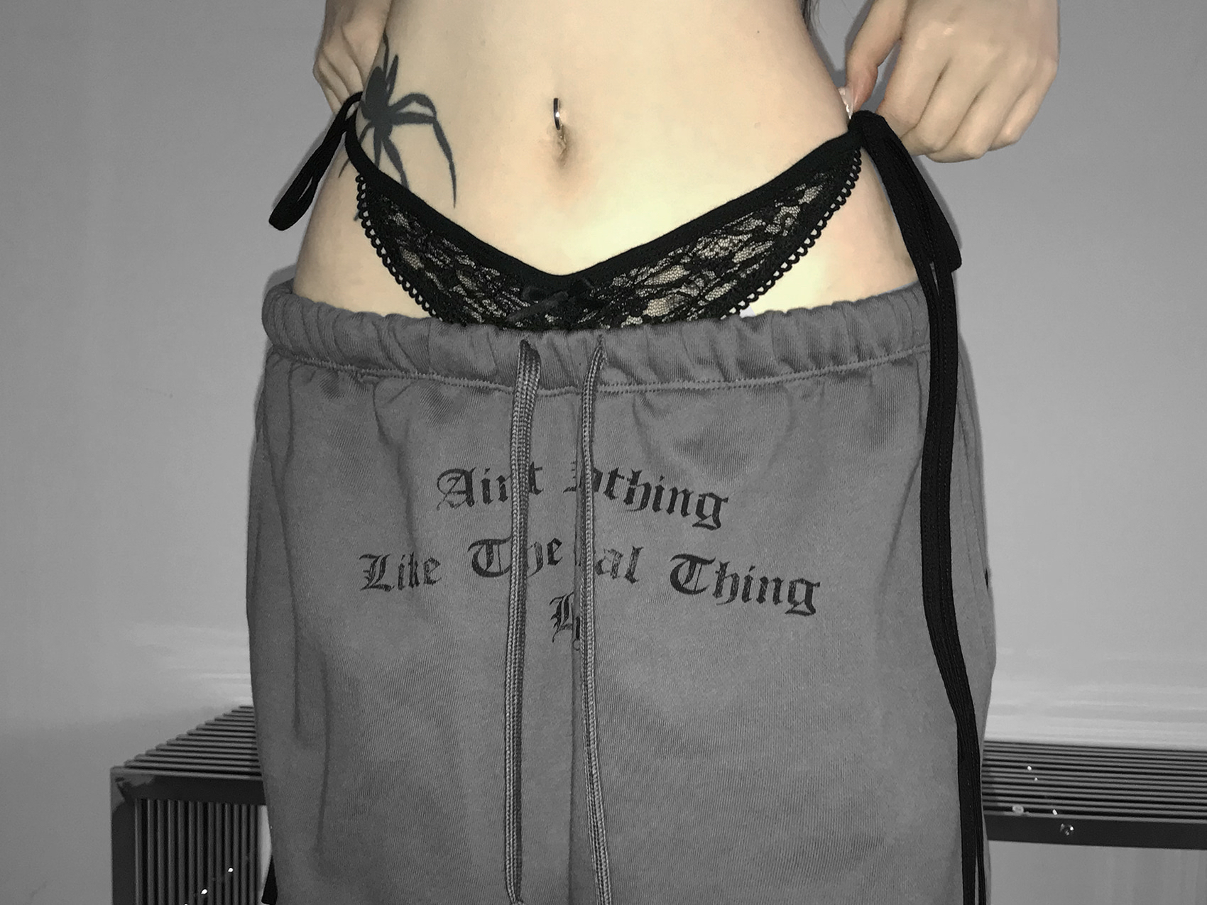 Layered Lace Waist Graphic Wide Leg Pants