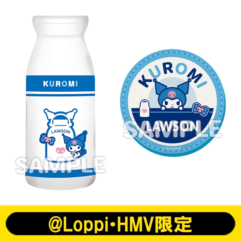 Sanrio x Lawson Milk bottle glass + coaster set (Kuromi) [@Loppi・HMV limited]