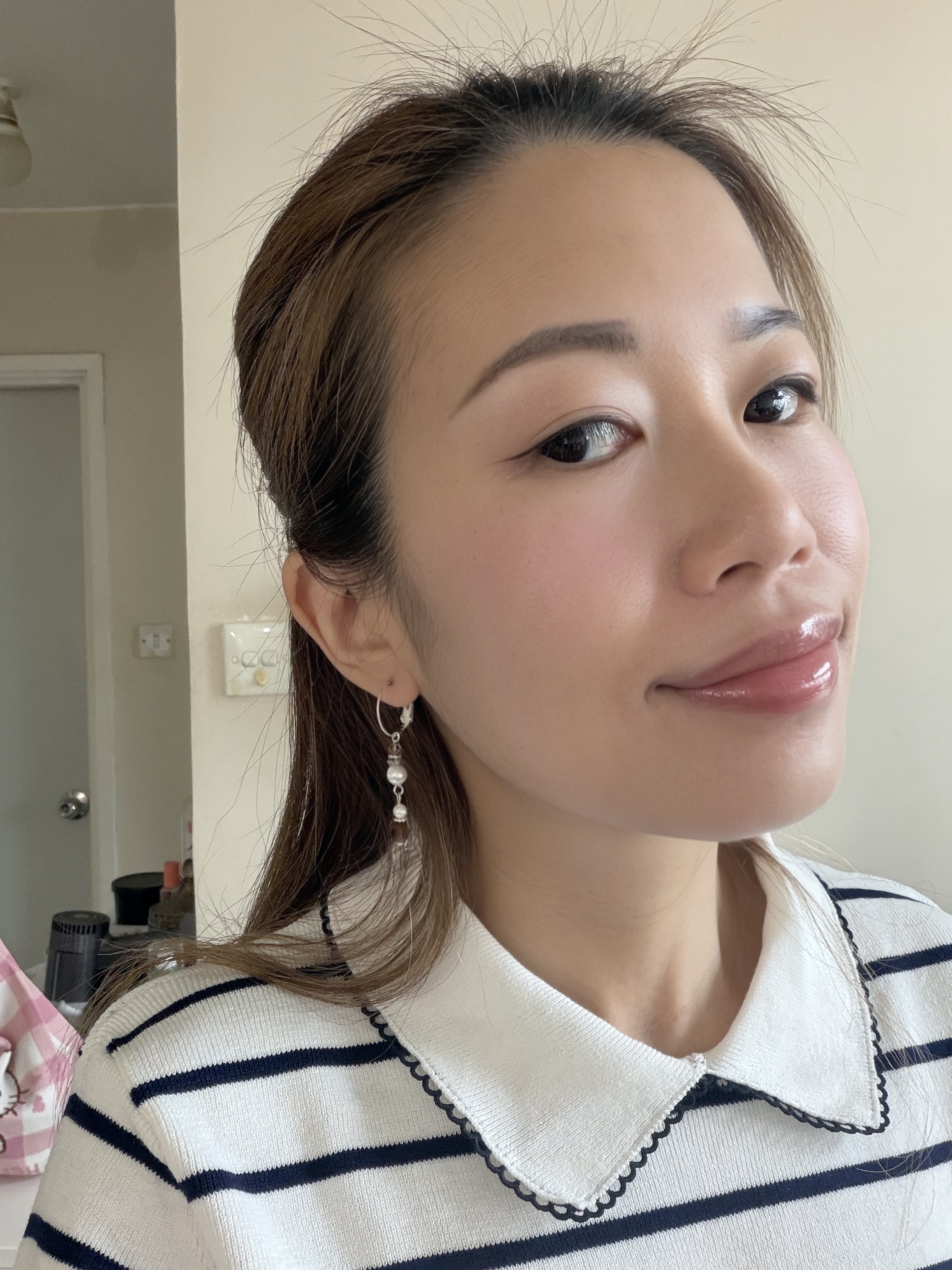 復古款水晶勾款耳環/棕色x銀色