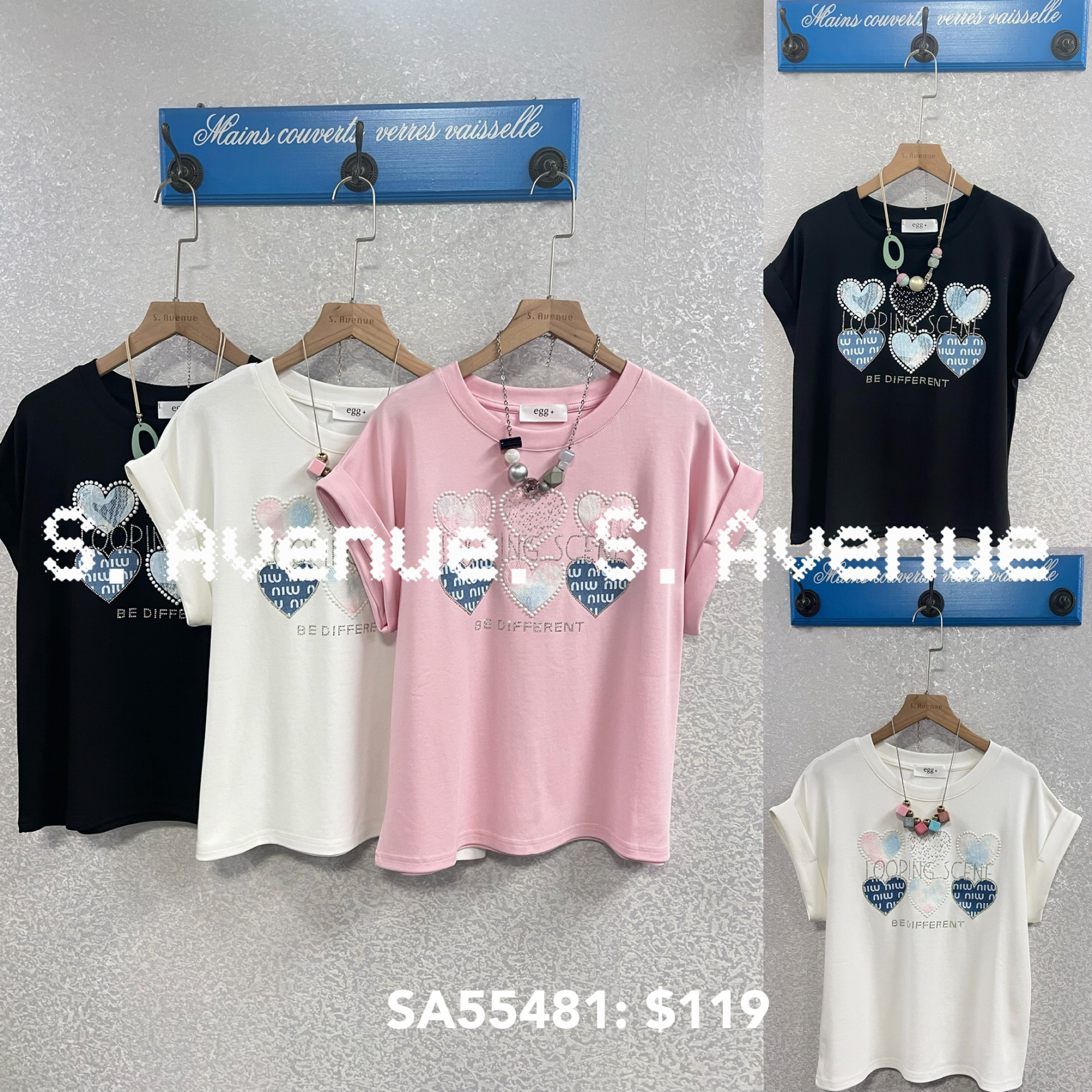 SA55481: 短袖撍袖閃閃心心tee