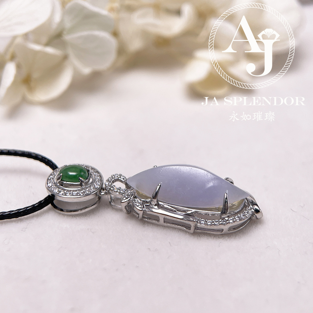 JNS-50 天然翡翠A 冰種紫羅蘭隨型綠色頂珠吊墜