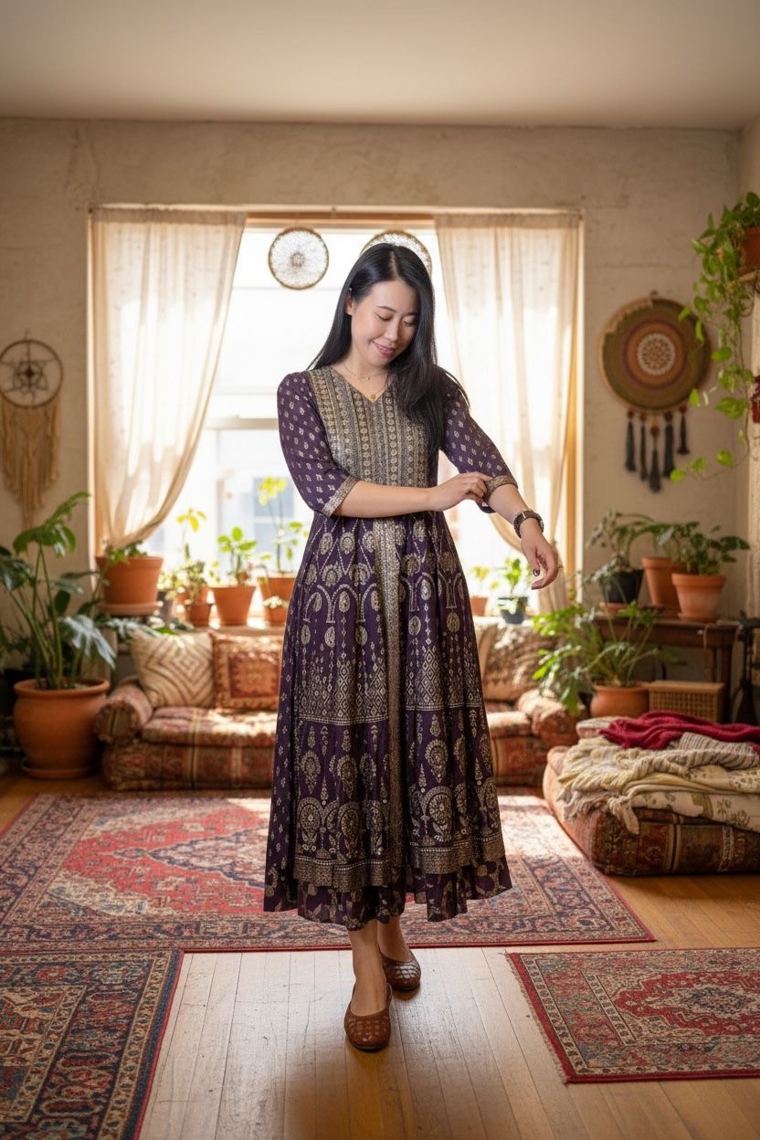 Dark Violet x Gold Print 2 Layer OP 48" #1135