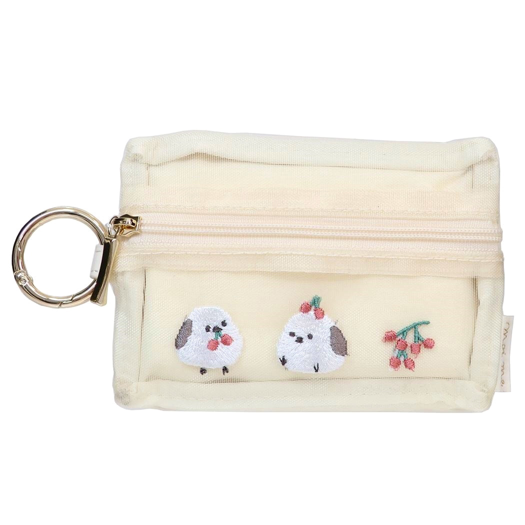 現貨｜日本 Q-LiA 北海道雪之妖精 銀喉長尾山雀 刺繡 網袋小袋 / 紙巾袋 (09562)