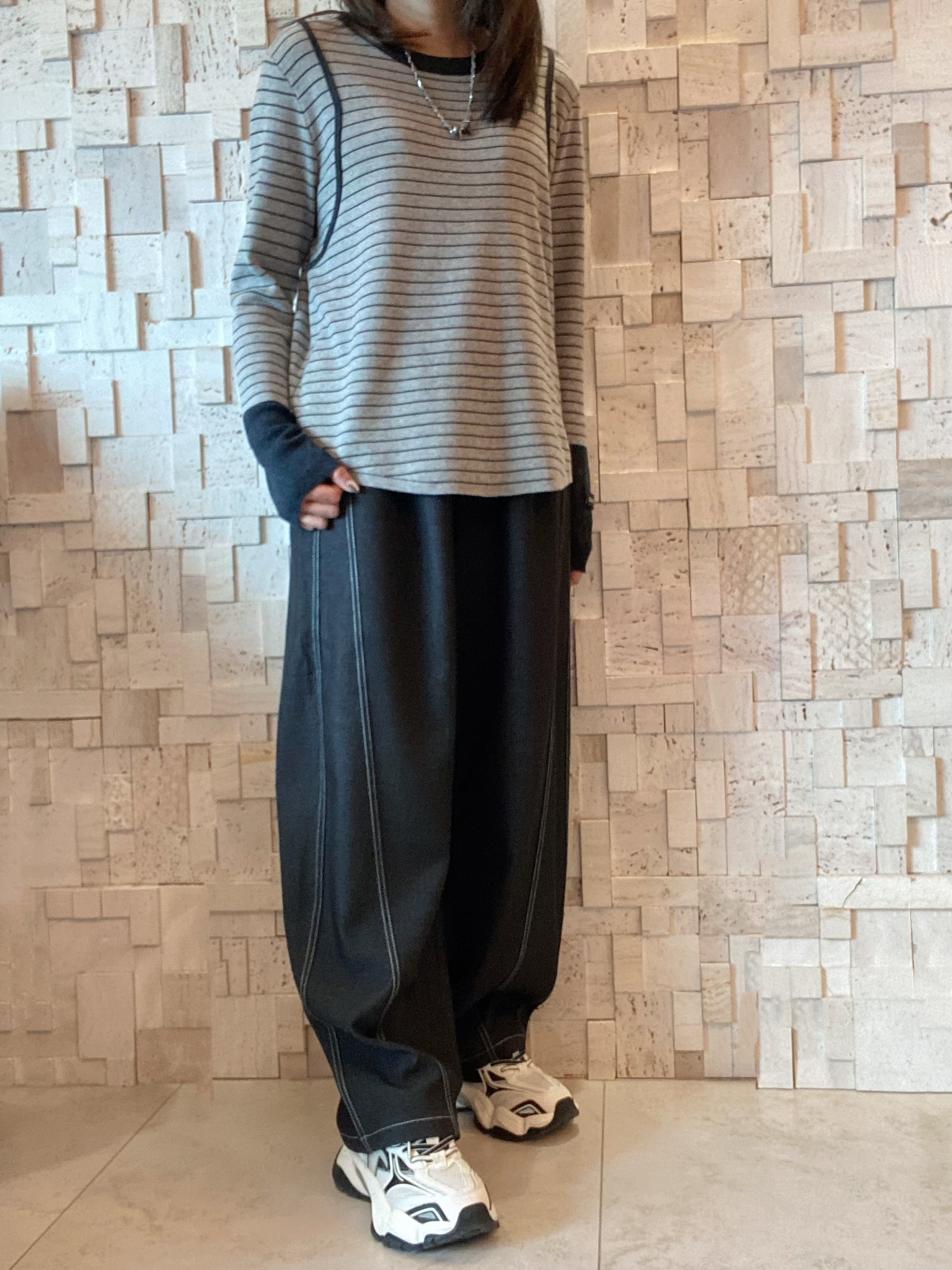 #2067 橫間拼色針織Top