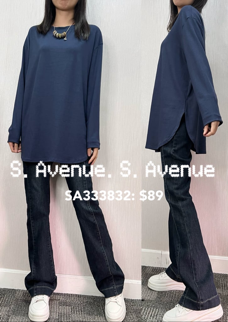 SA333832: 長袖圓領淨色長身遮hip打底衫