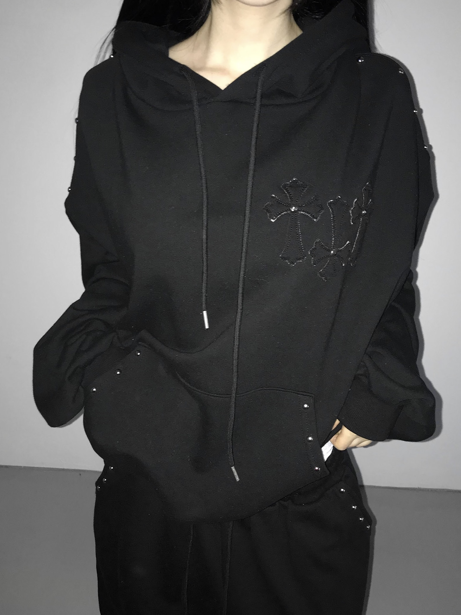 Studded Cross Patch Oversized Hoodie