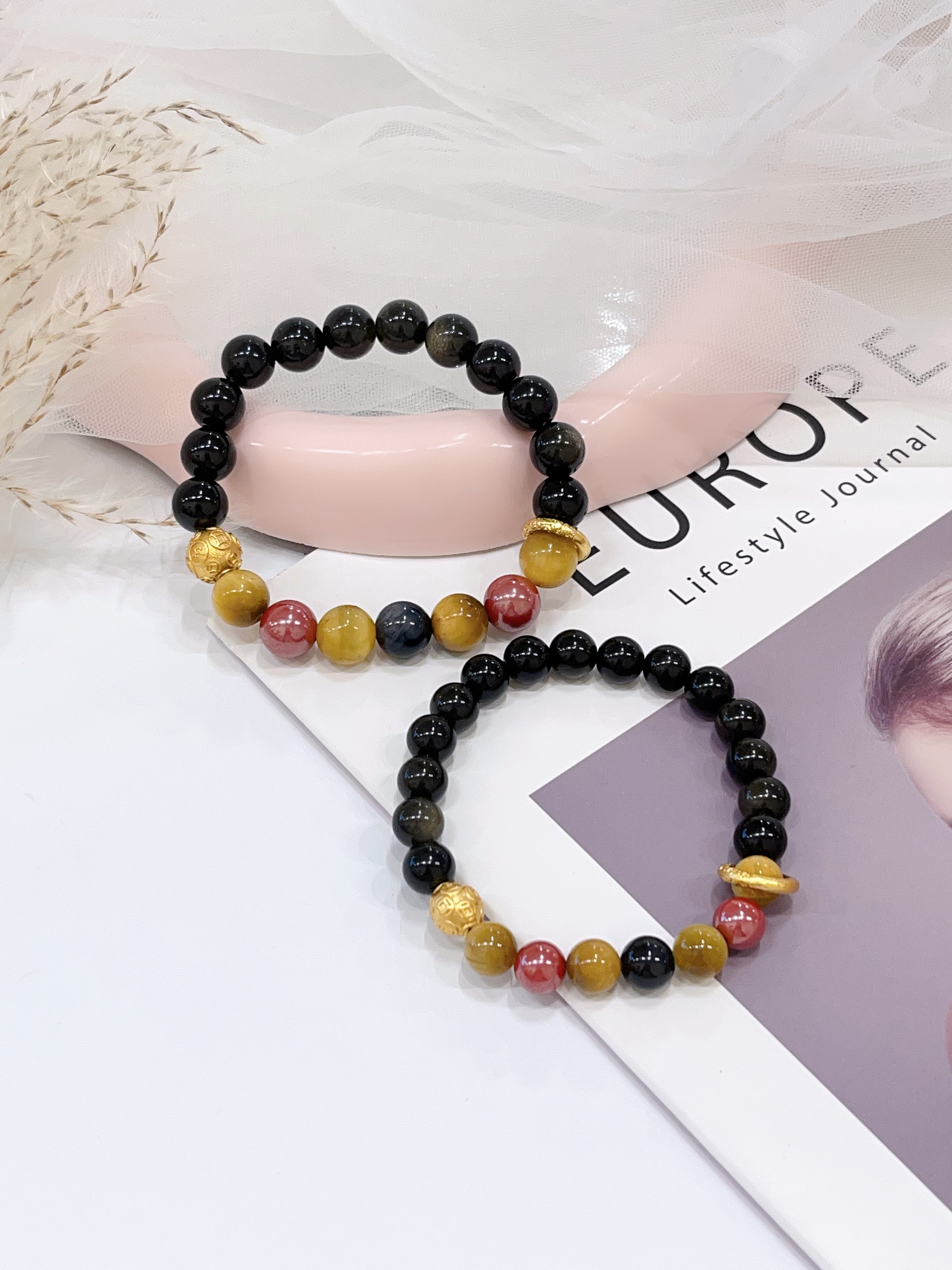 🖤 黑曜石 × 金曜石 × 金虎眼 × 帝王砂手串 Obsidian, Golden Obsidian, Tiger Eye & Imperial Sand Stone