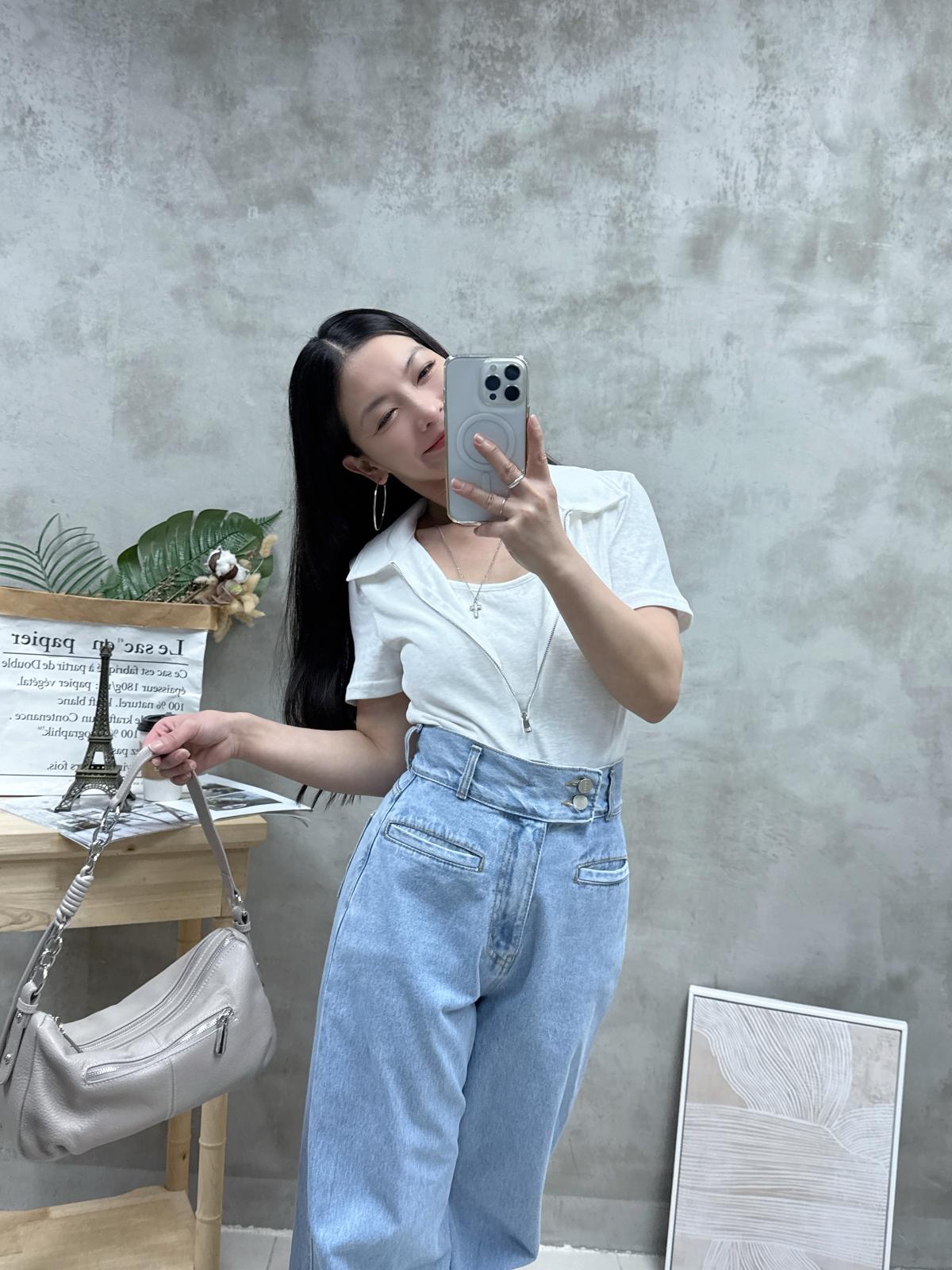 假兩件雙拉鏈Top