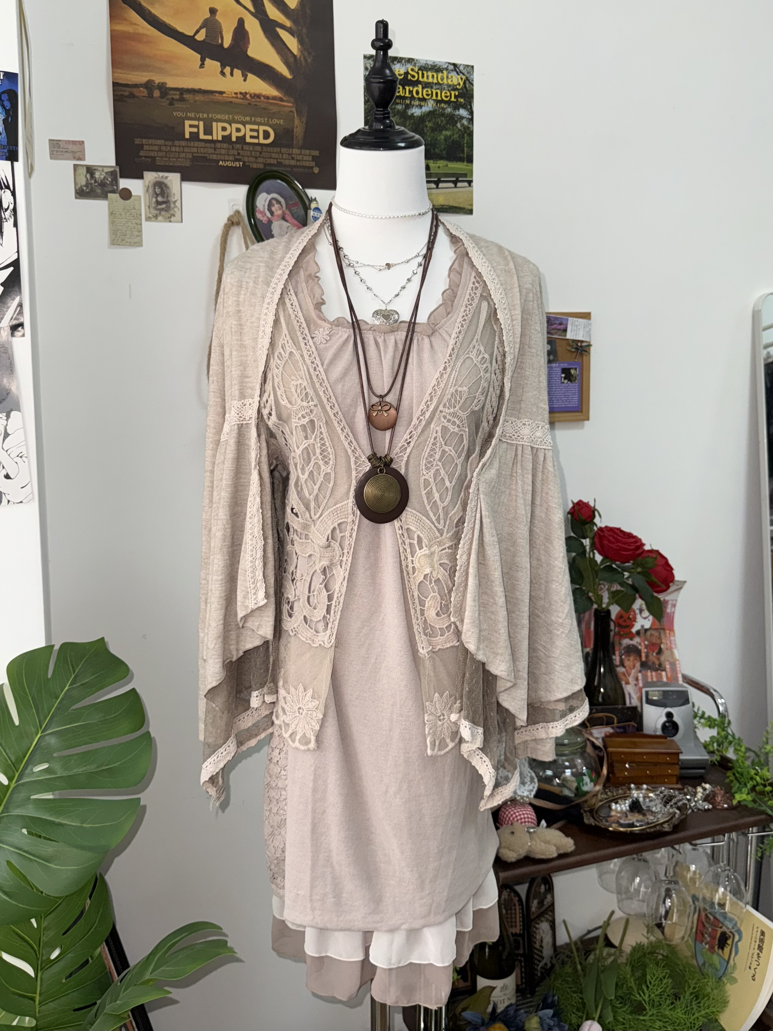 Mori Dusty Rose Sheer Lace 3-Piece Set