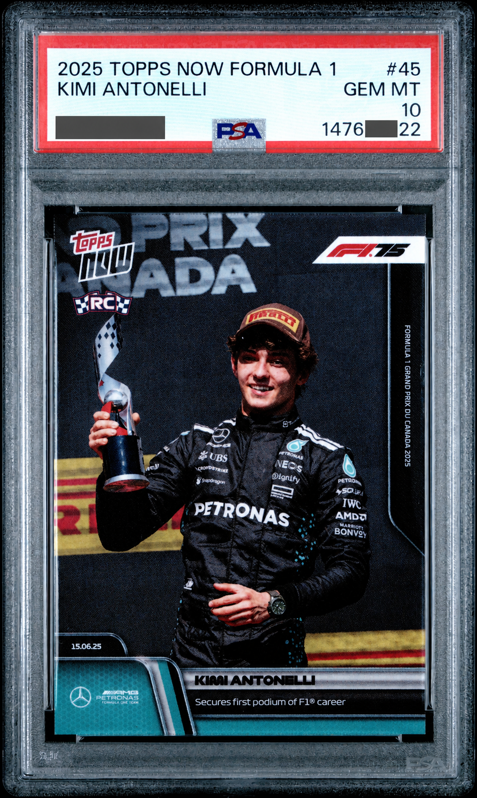 Kimi Antonelli RC - F1生涯首個頒獎台 Topps NOW® #45 PSA 10｜PR 9,978