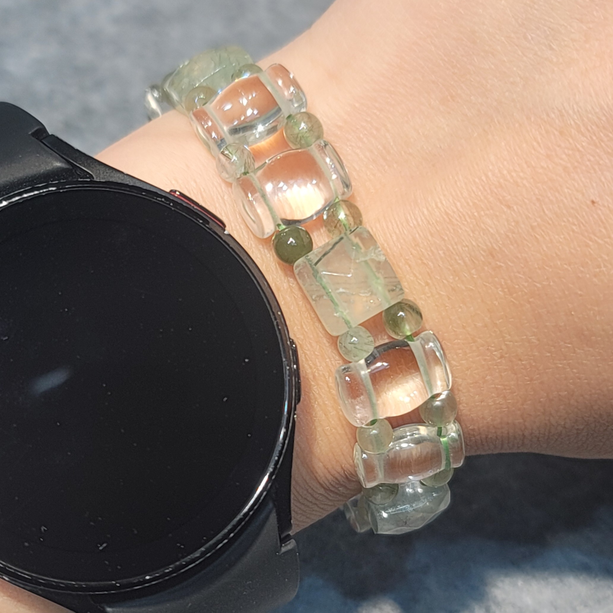 葡萄石白水晶綠髮晶手排