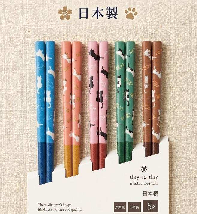 【預訂】日本直送 ISHIDA貓咪筷子(5對套裝)