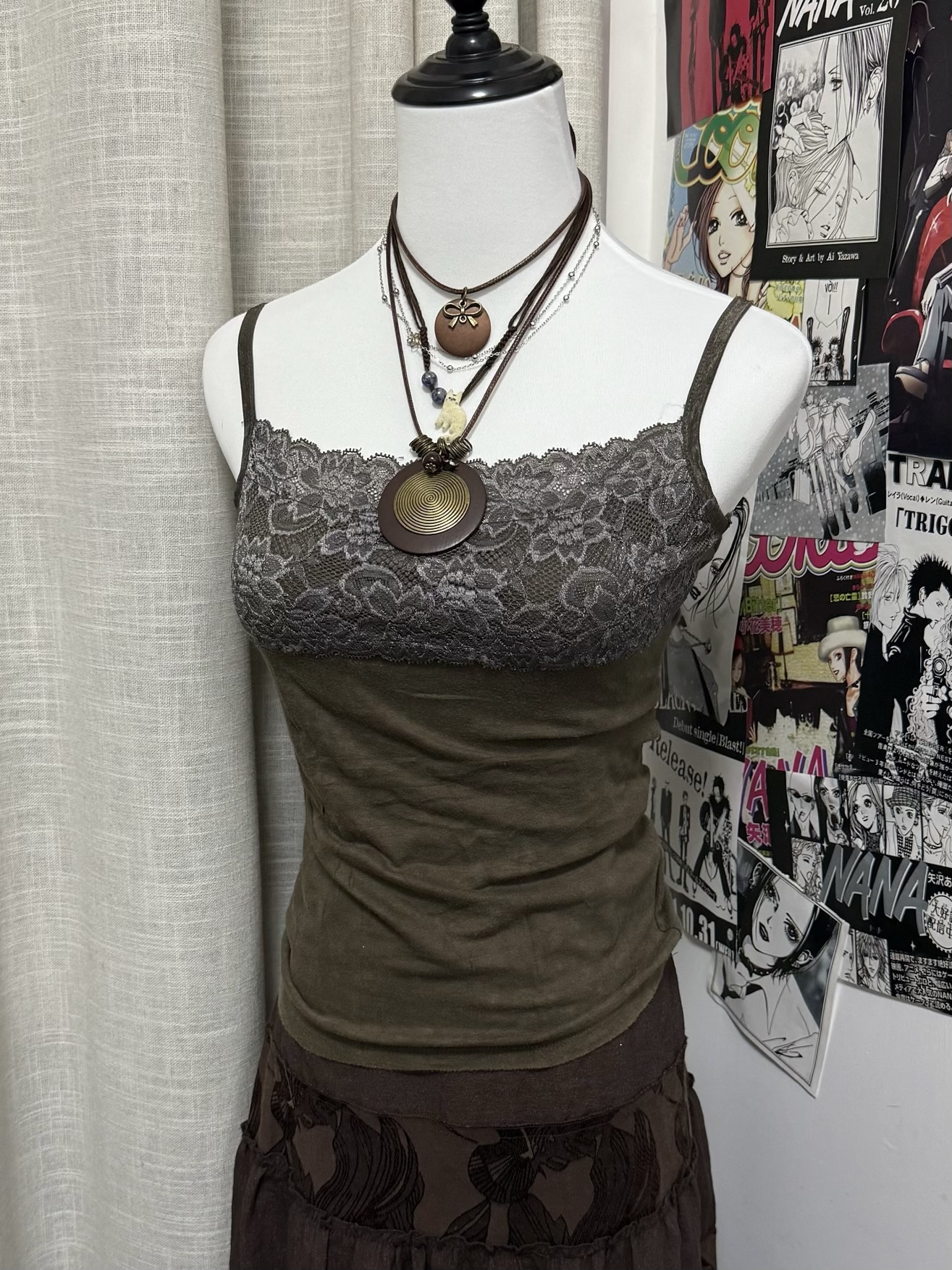 Olive Green Vintage style Lace Camisole 