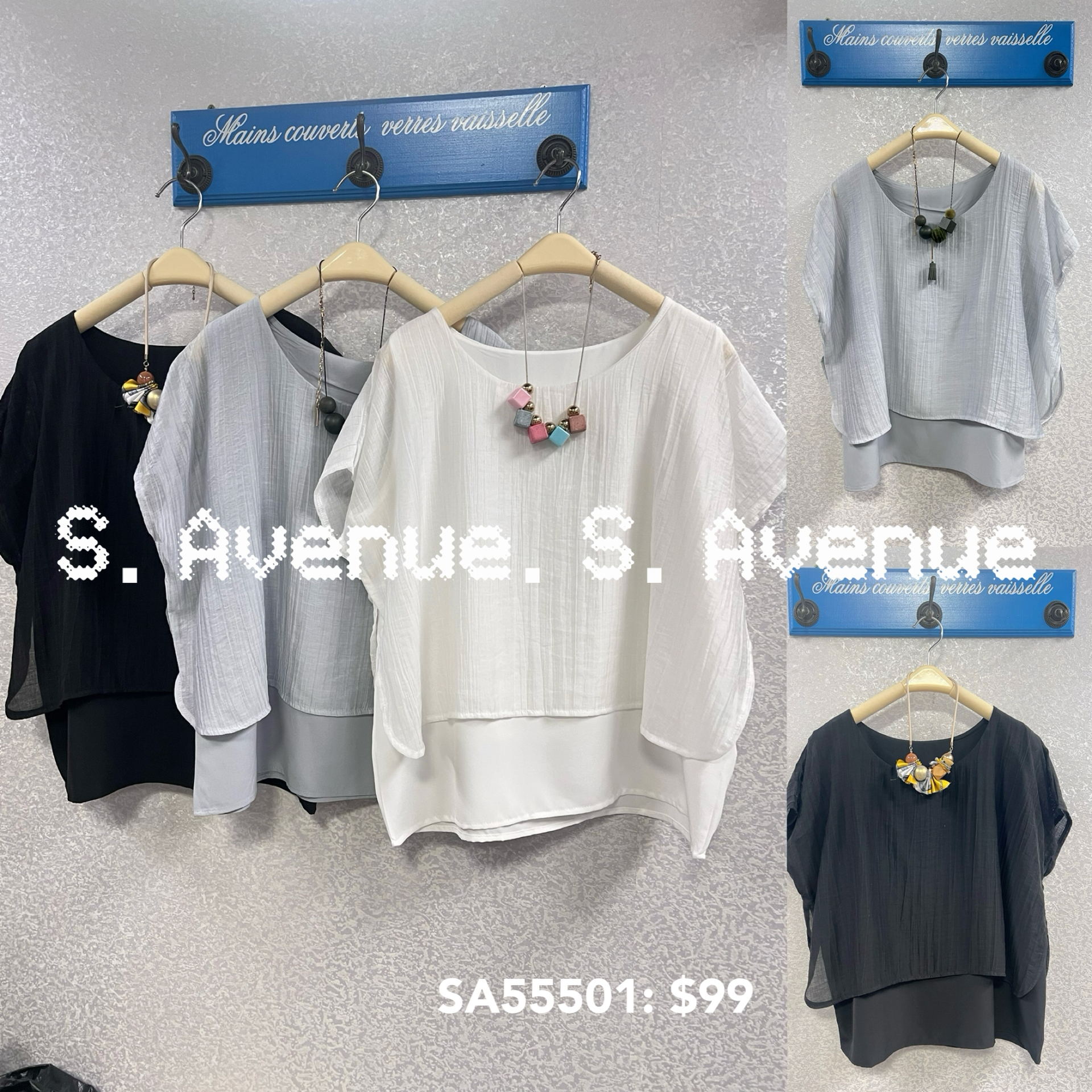 SA55501: 短袖兩層雪紡top