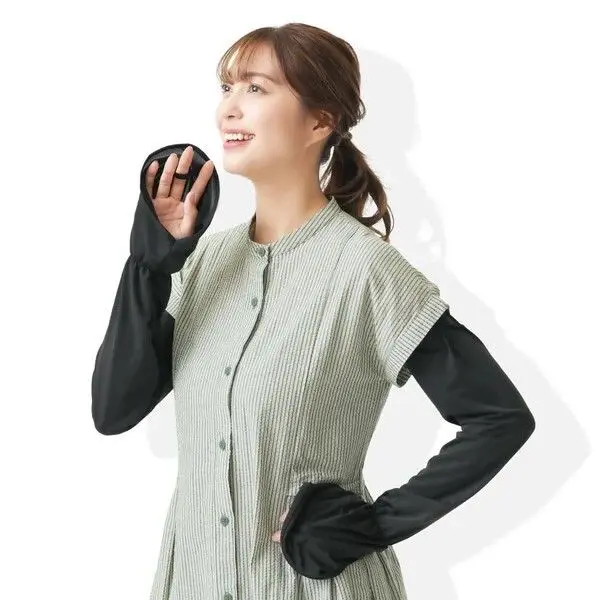 現貨🌸日本直送 |日本抗UV |接觸冷感 |防曬袖/蓬鬆臂套（黑色）