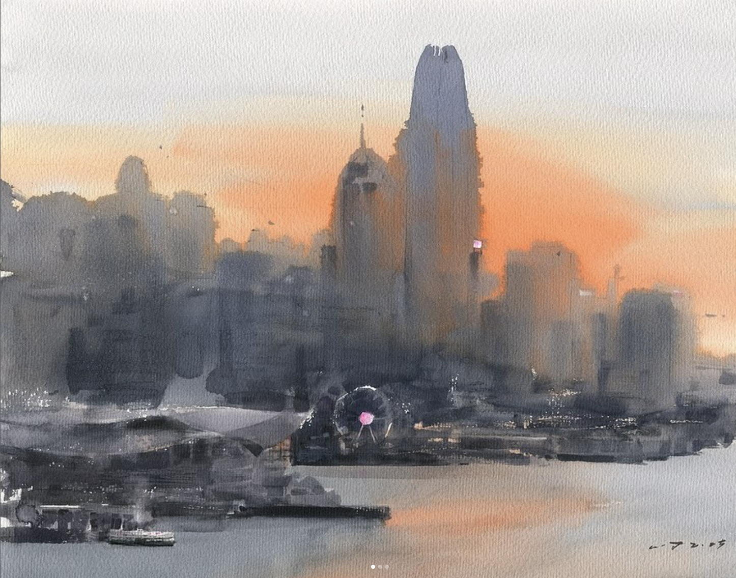Wu Jiang Zhong Art Print - Sunset Harbour 日落港灣 (40cm x 30cm)