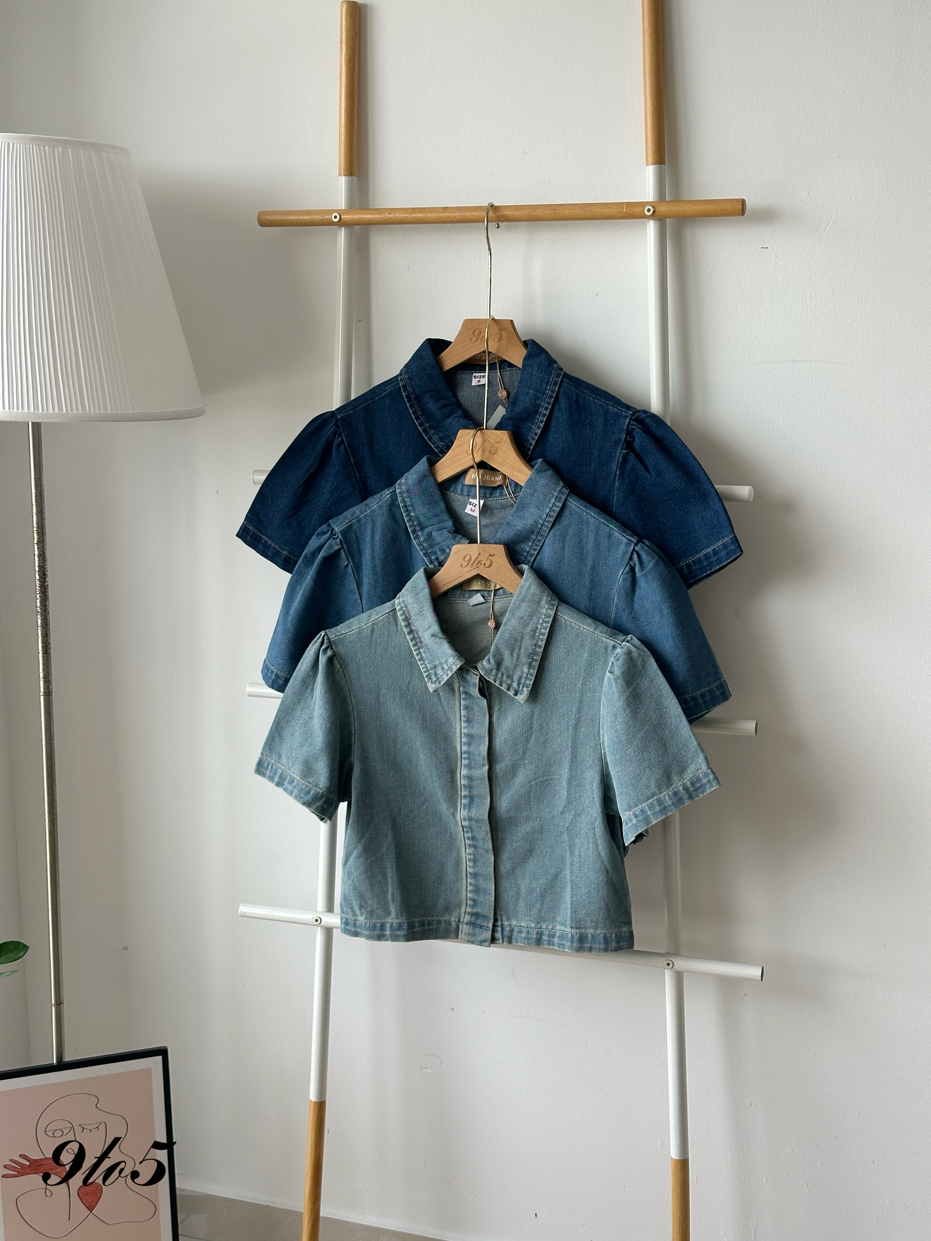 T4177 Puff Sleeve Denim Top - 3 Colors 