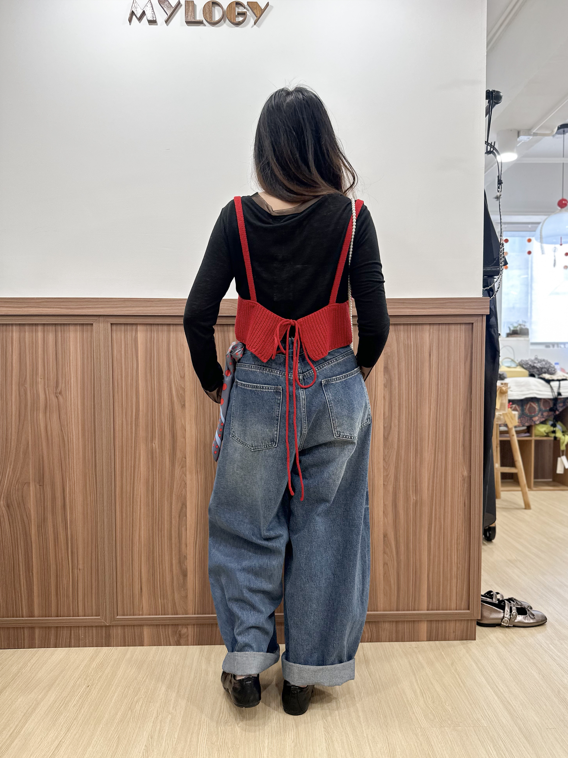【WK推介】韓系街頭個性風～斜排扣立體感繭型牛仔褲 MU0002 - 藍色 Denim Blue