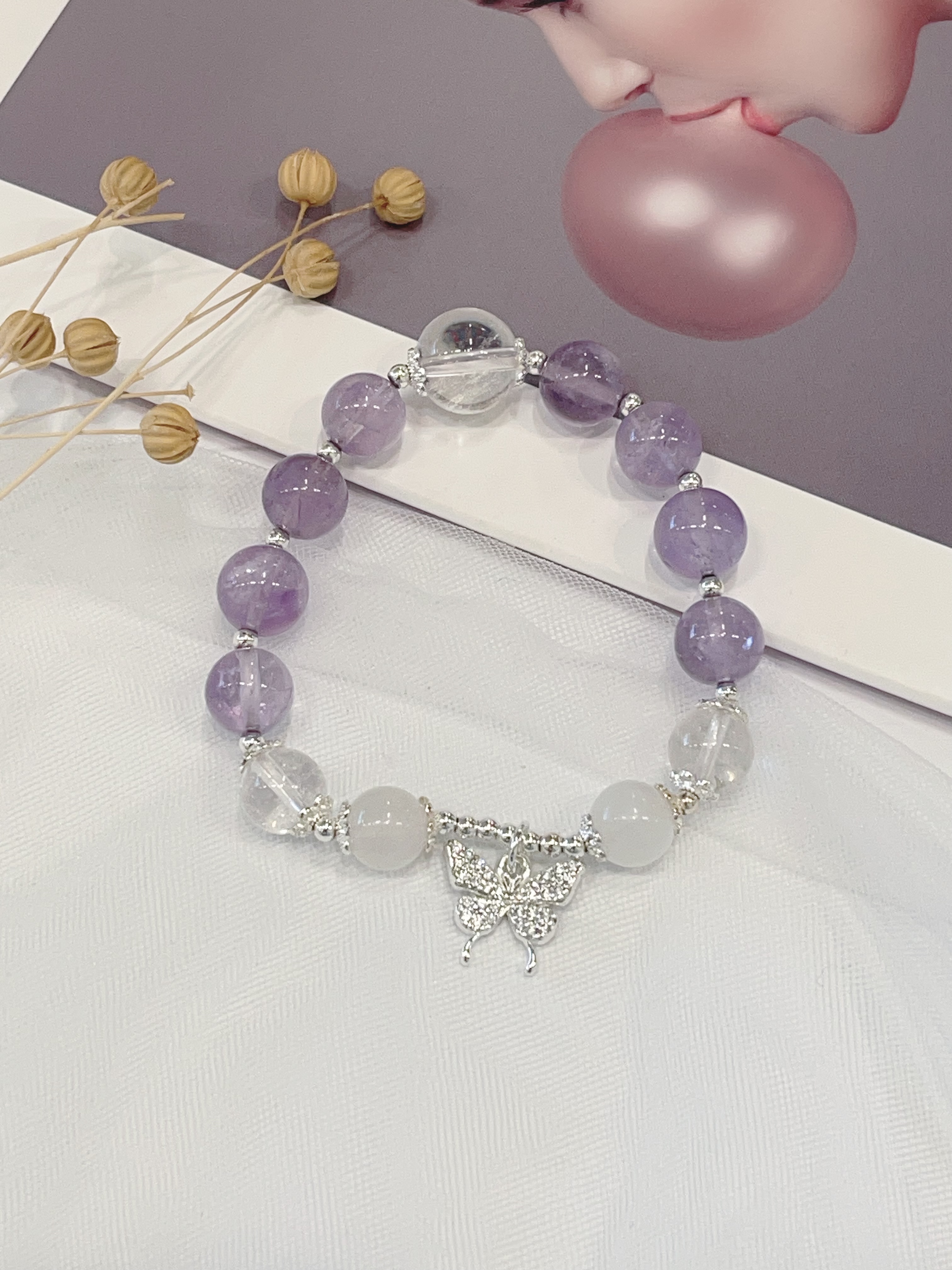 💜 薰衣草紫水晶 × 白水晶 Lavender Amethyst & Clear Quartz ｜温柔灵动 10mm