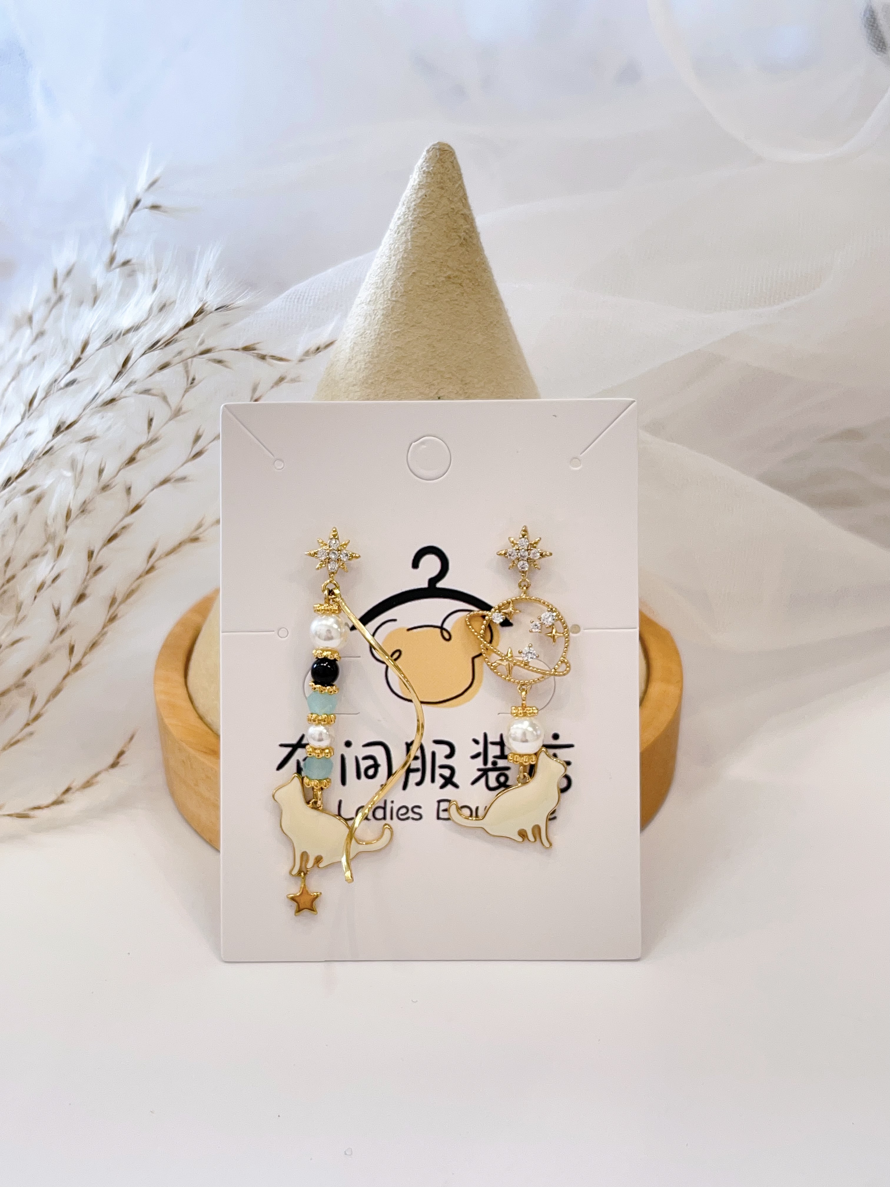 不规则小猫长款耳环