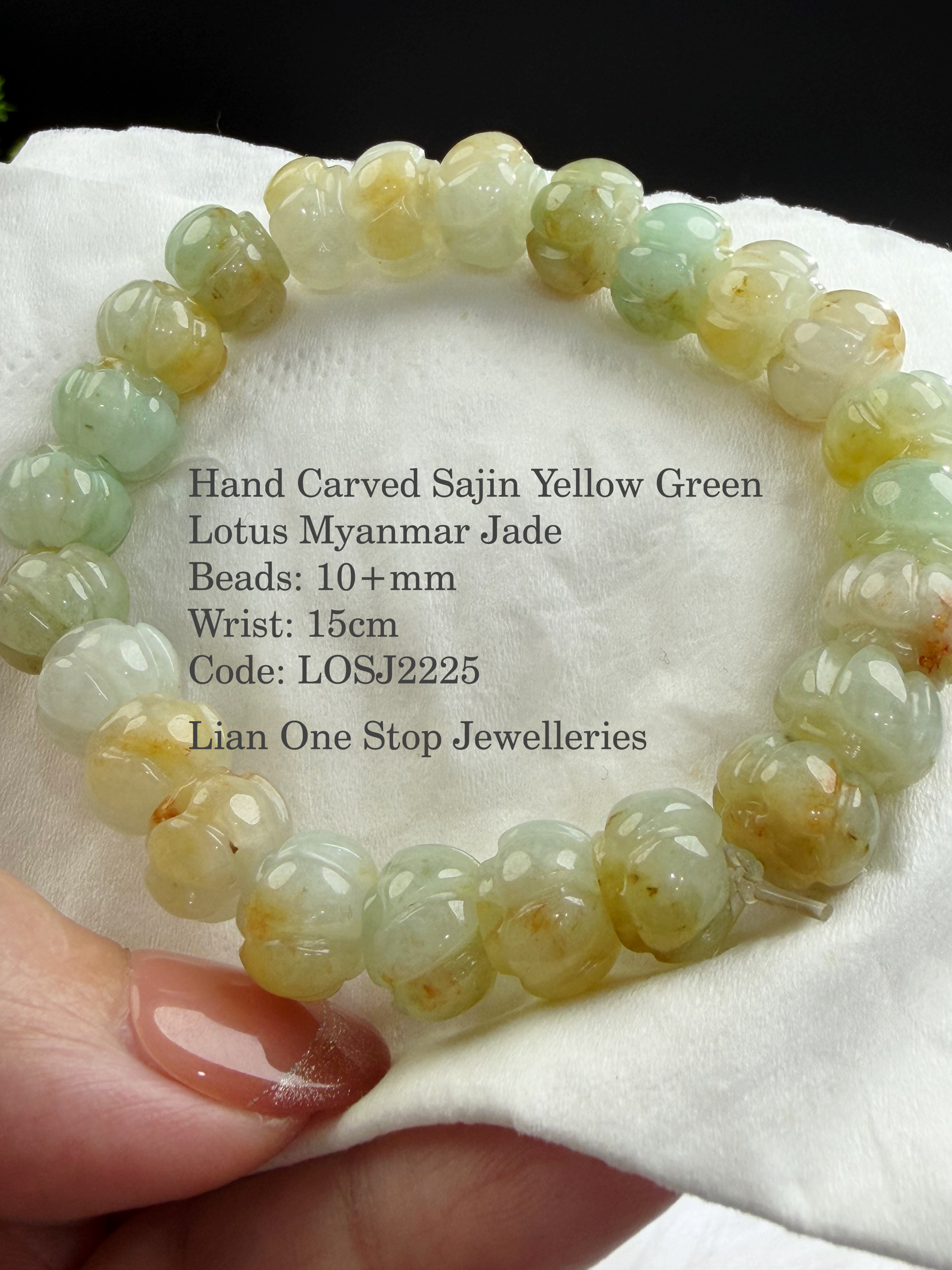 Hand Carved Sajin Yellow Green Lotus Myanmar Jade 