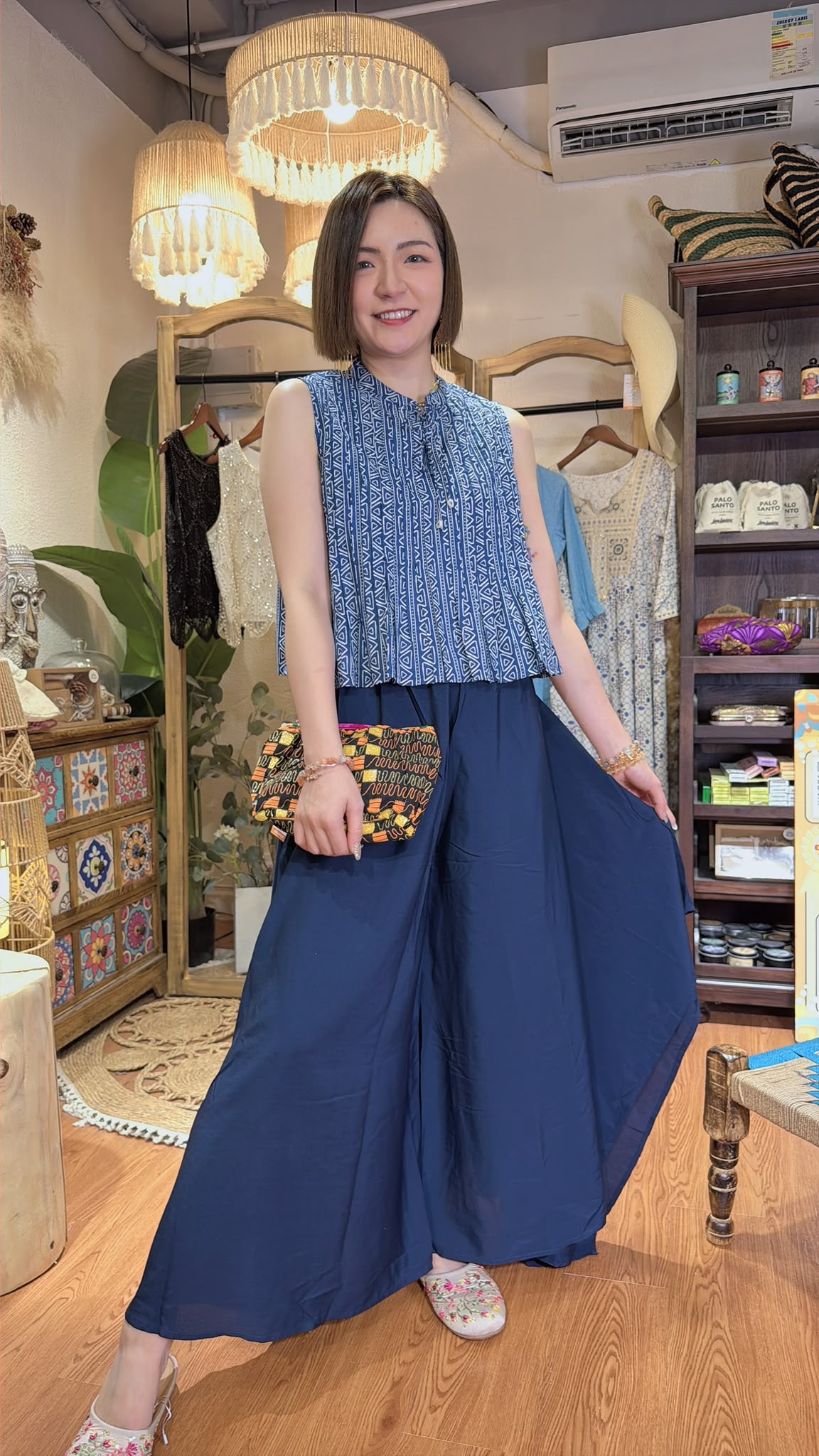 2876 JP Pleated Chest Blue Top