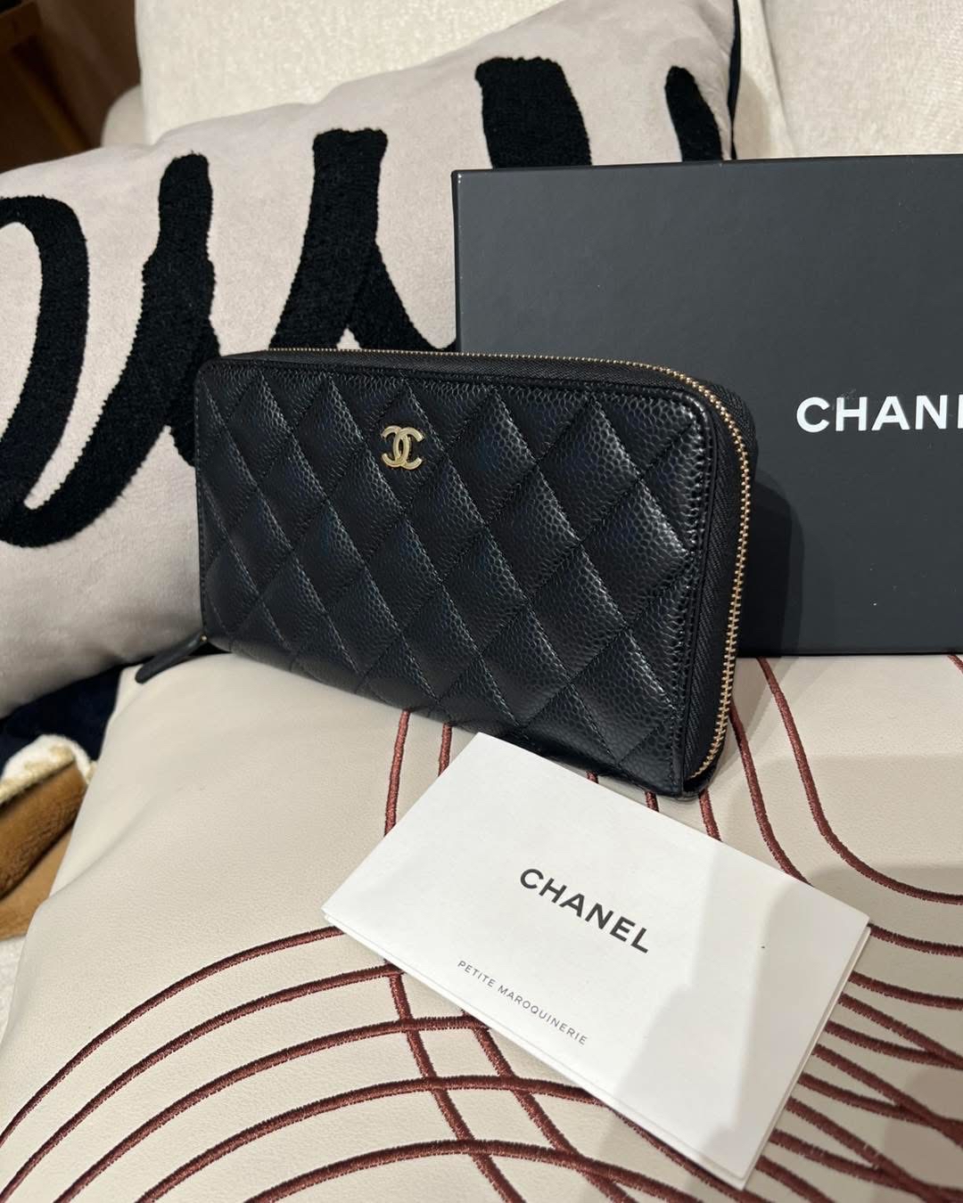 Chanel Zip Long wallet 黑色荔枝牛皮金扣 拉鍊長銀包 100%Authentic,98%new ✅chip✅防塵袋✅box