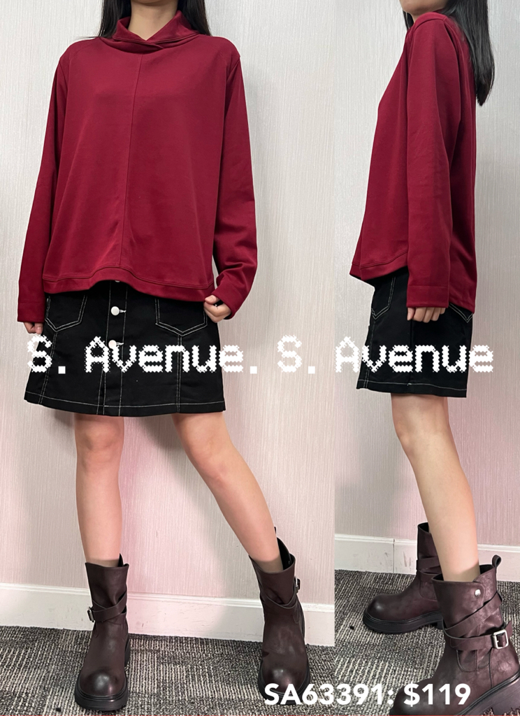 SA63391: 長袖反領前有骨顯瘦淨色tee