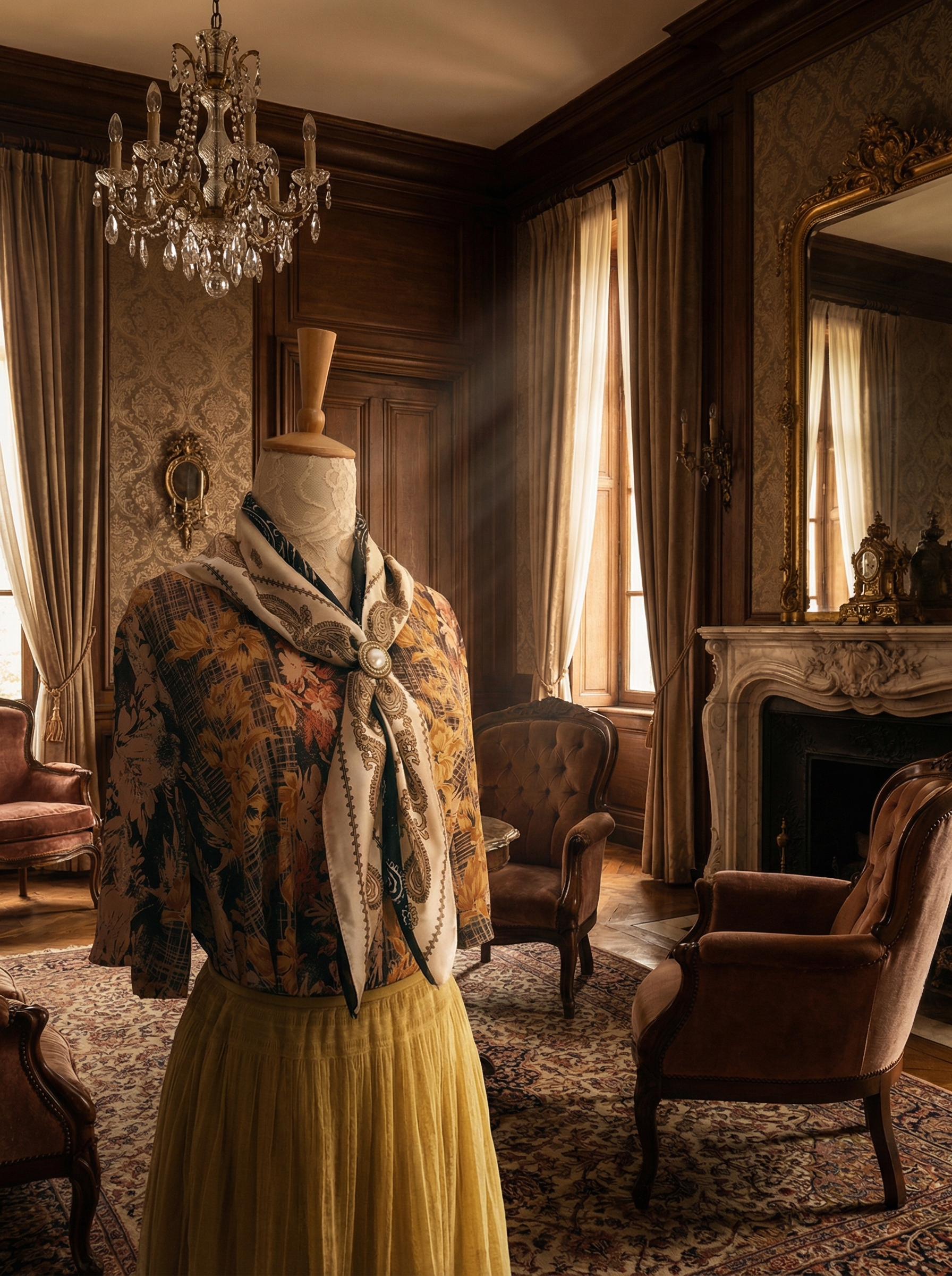 日本製 祖母歐古花圓領子