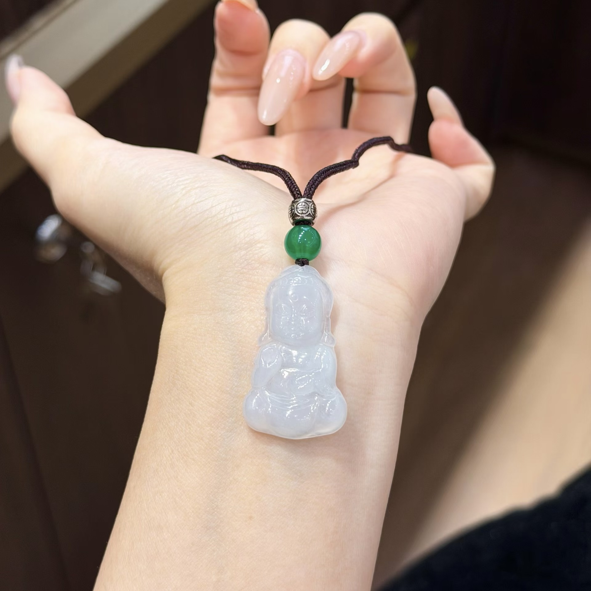 天然翡翠冰糯种宝宝佛吊坠
