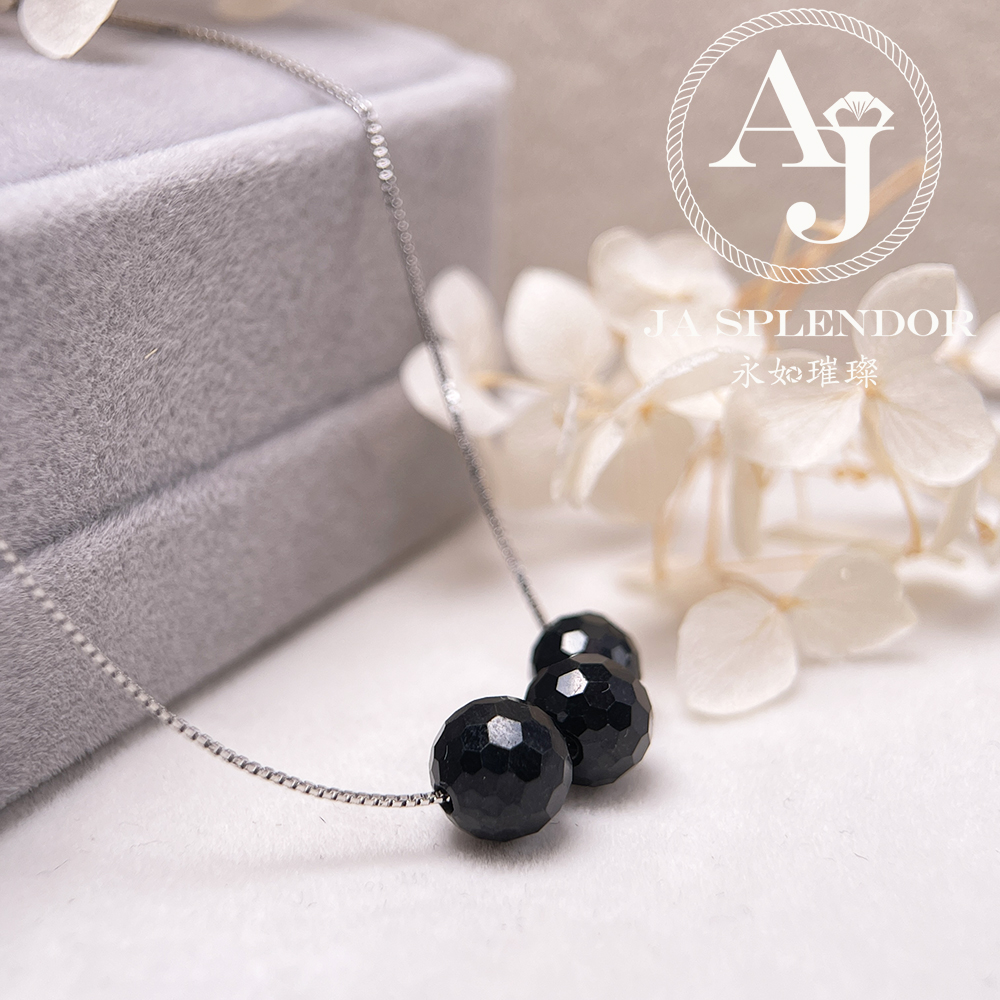 D-06A 天然翡翠A玉 墨翠鑽石切割平安幸運純銀項鏈